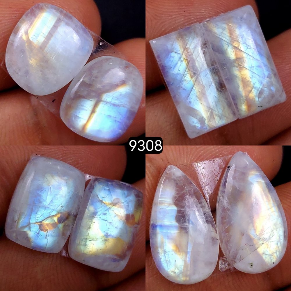 4Pc 62Cts Natural Rainbow Moonstone Cabochon Lot Polished Loose Gemstone Mix Shape &amp; Size Jewelry Making Crystal Lot 13x9 11x9mm