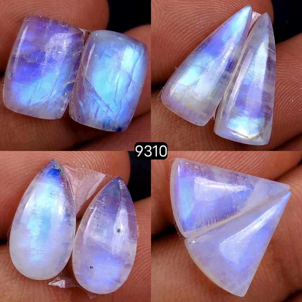 4Pc 56Cts Natural Rainbow Moonstone Cabochon Lot Polished Loose Gemstone Mix Shape &amp; Size Jewelry Making Crystal Lot 18x5 13x8mm