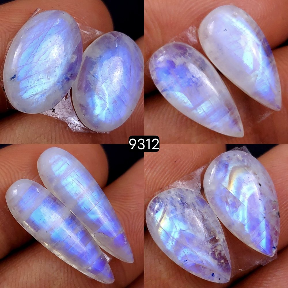 4Pc 54Cts Natural Rainbow Moonstone Cabochon Lot Polished Loose Gemstone Mix Shape &amp; Size Jewelry Making Crystal Lot 20x4 15x17mm