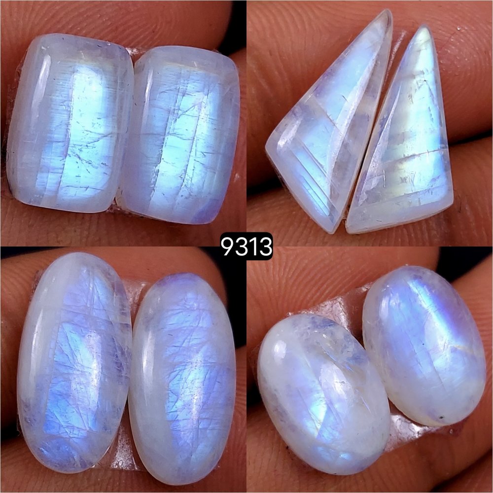 4Pc 62Cts Natural Rainbow Moonstone Cabochon Lot Polished Loose Gemstone Mix Shape &amp; Size Jewelry Making Crystal Lot 18x16 12x6mm