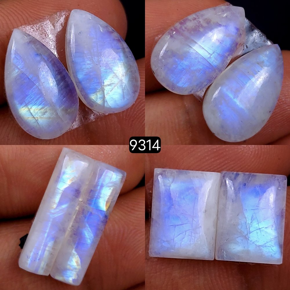 4Pc 57Cts Natural Rainbow Moonstone Cabochon Lot Polished Loose Gemstone Mix Shape &amp; Size Jewelry Making Crystal Lot 16x8 10x6mm
