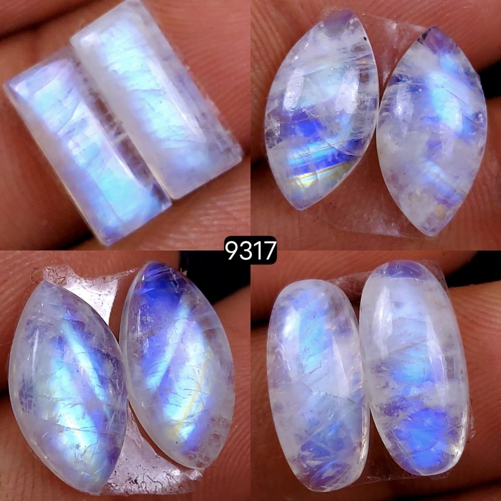 4Pc 38Cts Natural Rainbow Moonstone Cabochon Lot Polished Loose Gemstone Mix Shape &amp; Size Jewelry Making Crystal Lot 14x5 10x3mm