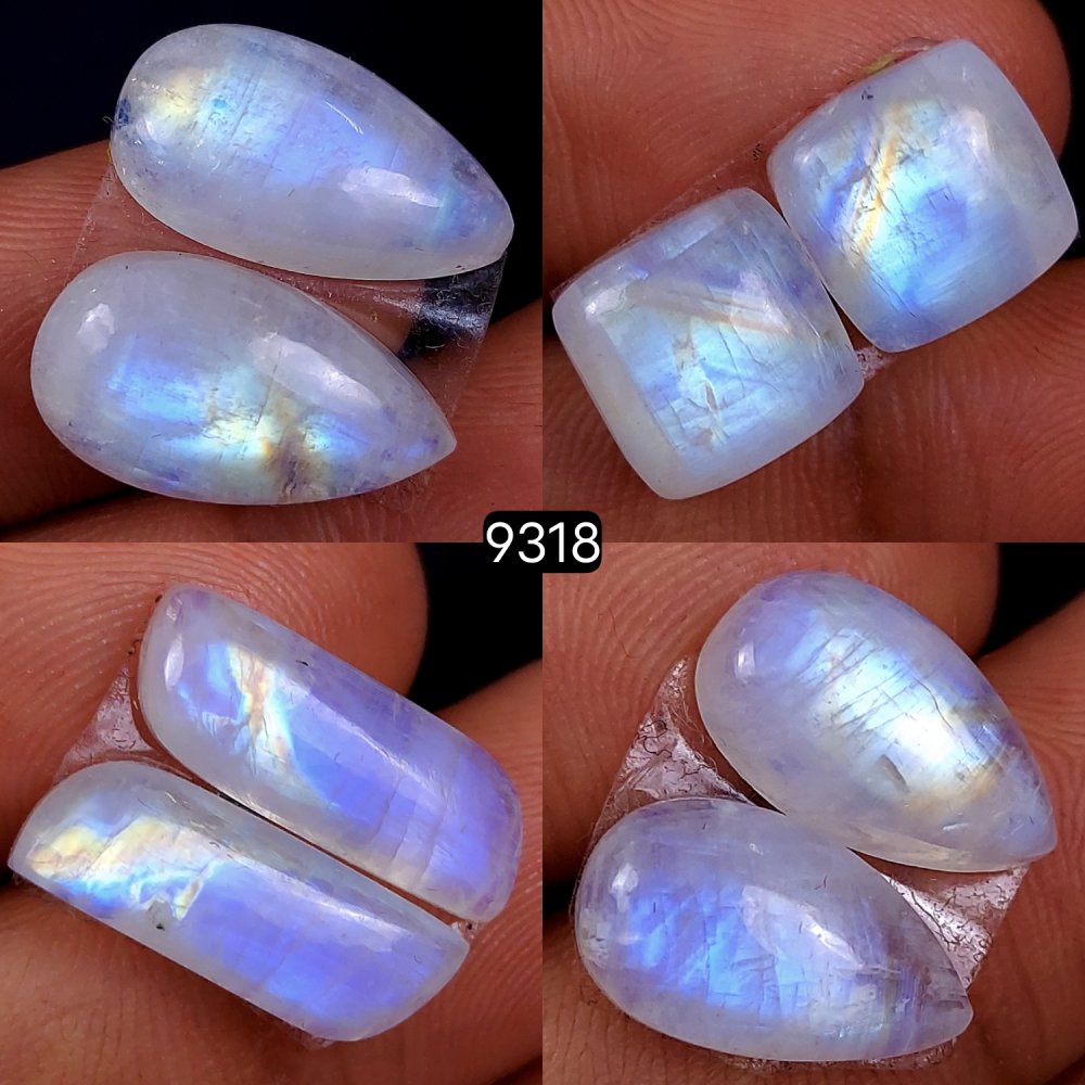 4Pc 60Cts Natural Rainbow Moonstone Cabochon Lot Polished Loose Gemstone Mix Shape &amp; Size Jewelry Making Crystal Lot 16x8 8x8mm
