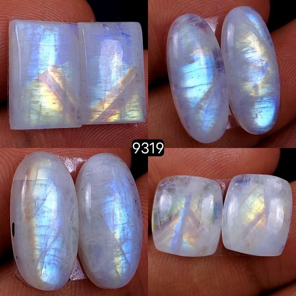 4Pc 67Cts Natural Rainbow Moonstone Cabochon Lot Polished Loose Gemstone Mix Shape &amp; Size Jewelry Making Crystal Lot 12x6 10x8mm