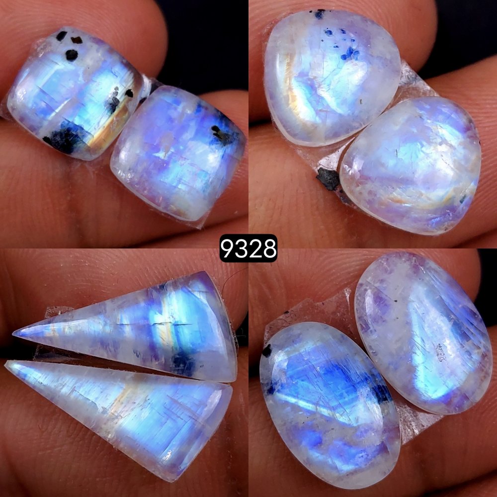 4Pc 57Cts Natural Rainbow Moonstone Cabochon Lot Polished Loose Gemstone Mix Shape &amp; Size Jewelry Making Crystal Lot 16x8 10x10mm