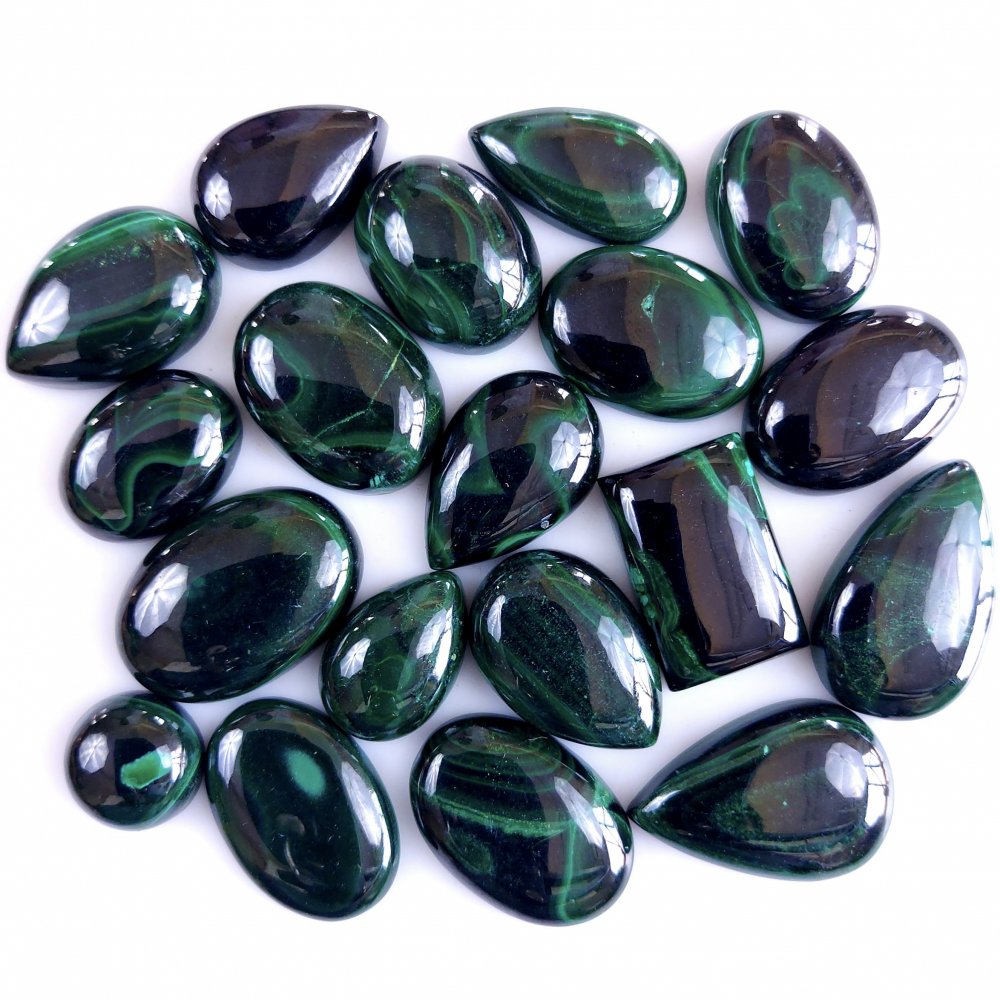 19Pcs 431Cts Natural Green Malachite Flat Back Loose Cabochon Gemstone For Handmade Jewelry Making and Craft Supplies 18x11 10x10mm#9330