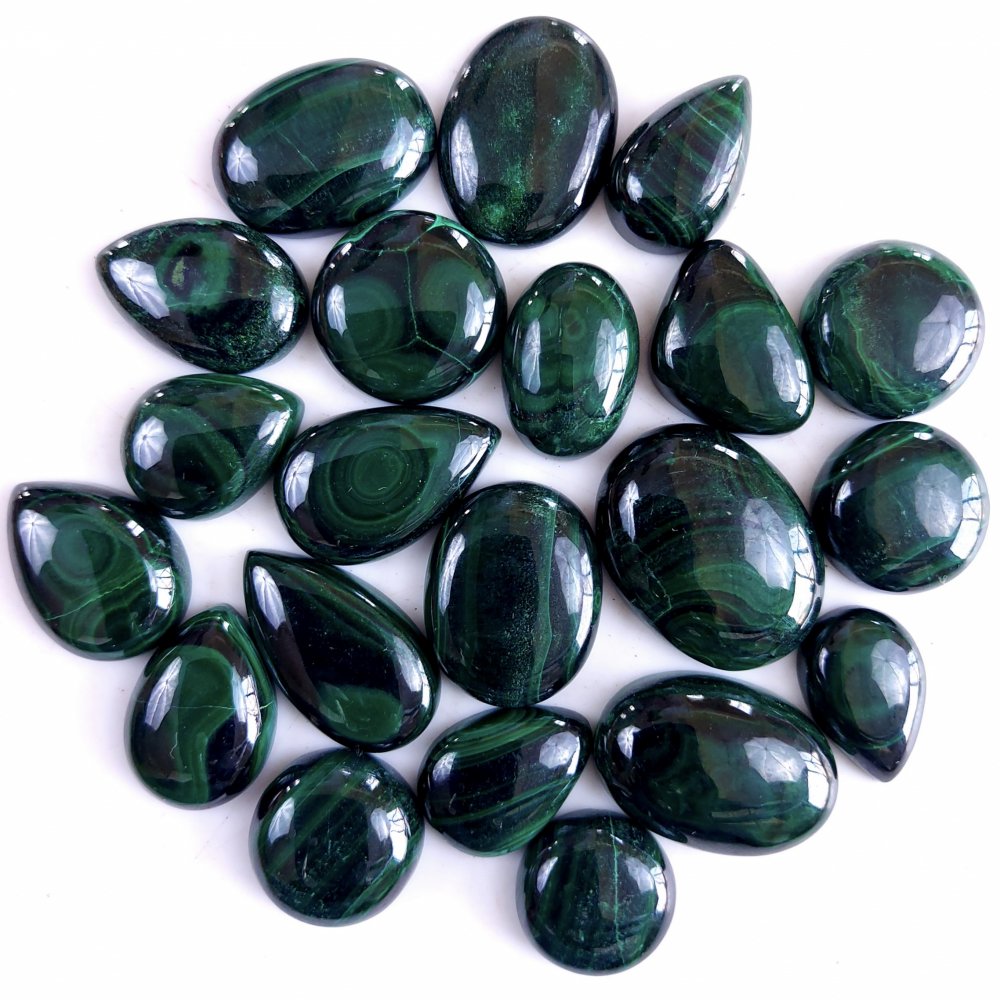 21Pcs 455Cts Natural Green Malachite Flat Back Loose Cabochon Gemstone For Handmade Jewelry Making and Craft Supplies 22x17 15x9mm#R-9331