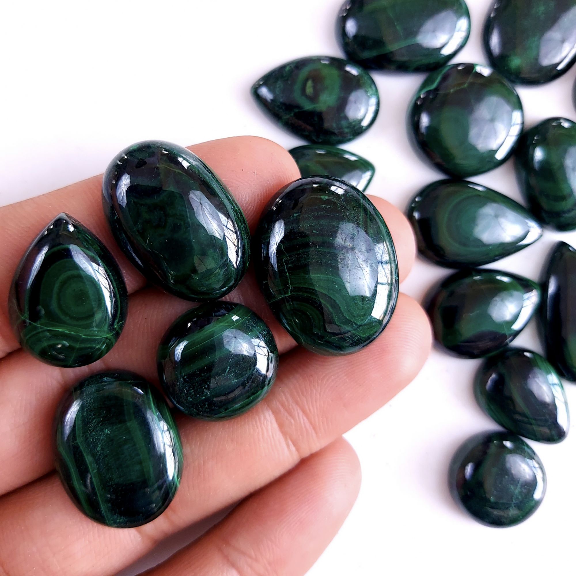 21Pcs 455Cts Natural Green Malachite Flat Back Loose Cabochon Gemstone For Handmade Jewelry Making and Craft Supplies 22x17 15x9mm#9331