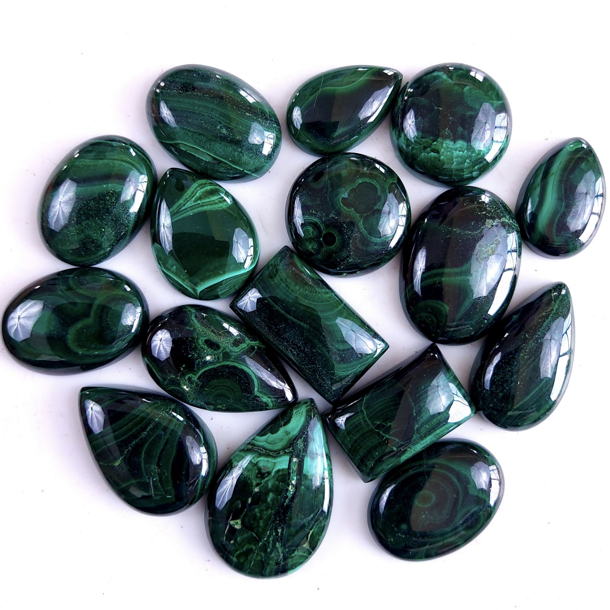 16Pcs 371Cts Natural Green Malachite Flat Back Loose Cabochon Gemstone For Handmade Jewelry Making and Craft Supplies 22x13 16x10mm#9333