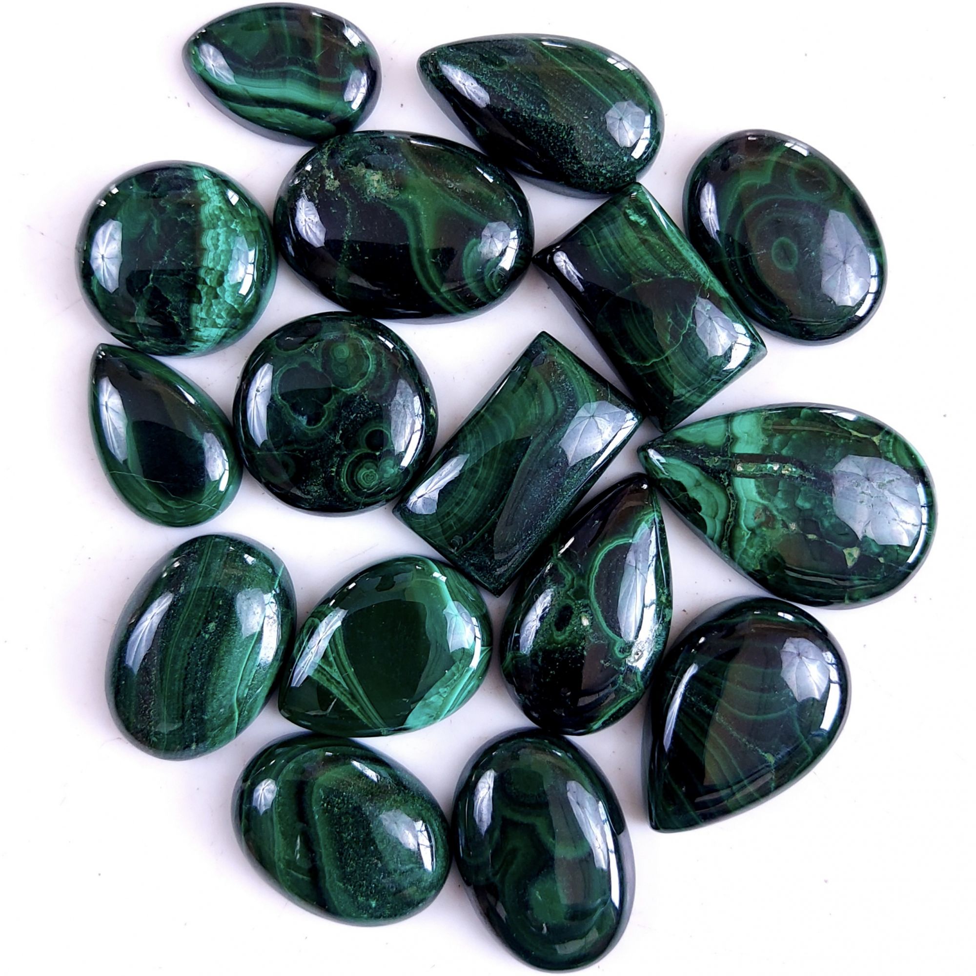 16Pcs 371Cts Natural Green Malachite Flat Back Loose Cabochon Gemstone For Handmade Jewelry Making and Craft Supplies 22x13 16x10mm#9333