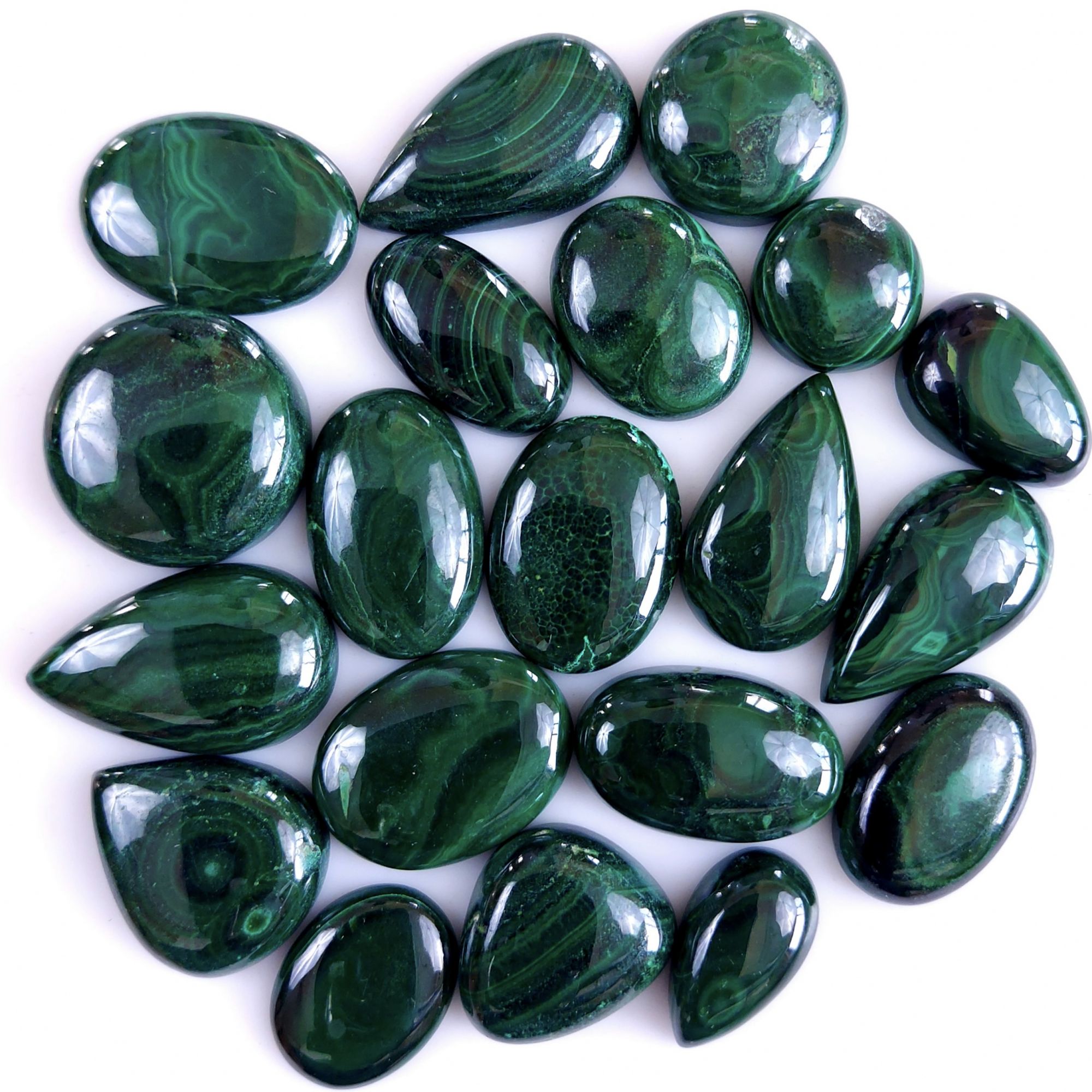 20Pcs 403Cts Natural Green Malachite Flat Back Loose Cabochon Gemstone For Handmade Jewelry Making and Craft Supplies 18x18 15x7mm#9334