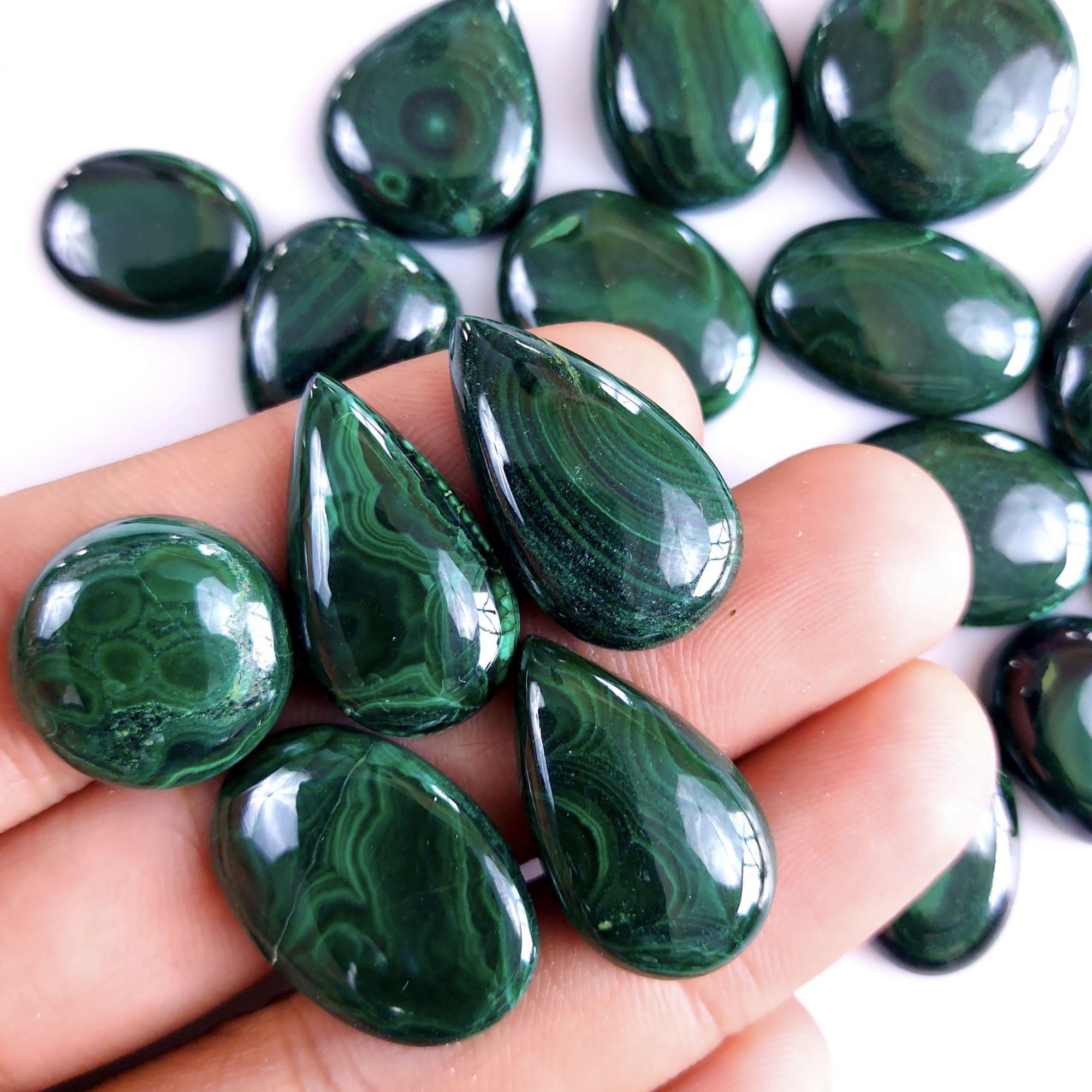 20Pcs 403Cts Natural Green Malachite Flat Back Loose Cabochon Gemstone For Handmade Jewelry Making and Craft Supplies 18x18 15x7mm#9334