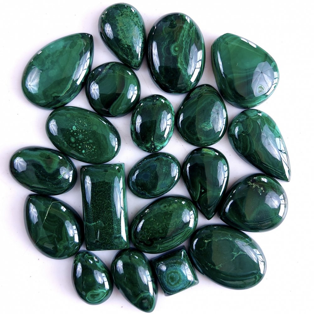 20Pcs 368Cts Natural Green Malachite Flat Back Loose Cabochon Gemstone For Handmade Jewelry Making and Craft Supplies 20x14 8x8mm#R-9335