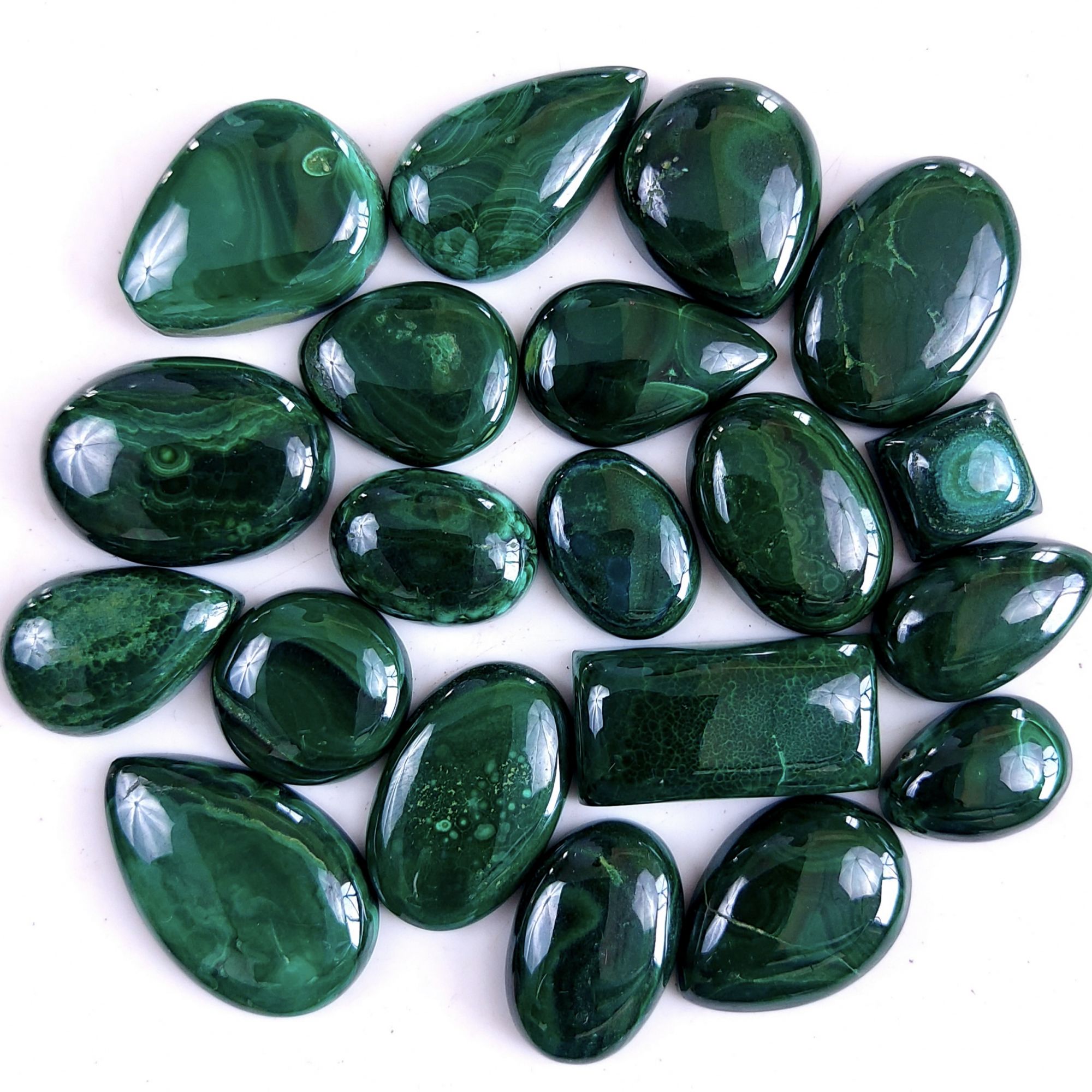 20Pcs 368Cts Natural Green Malachite Flat Back Loose Cabochon Gemstone For Handmade Jewelry Making and Craft Supplies 20x14 8x8mm#9335