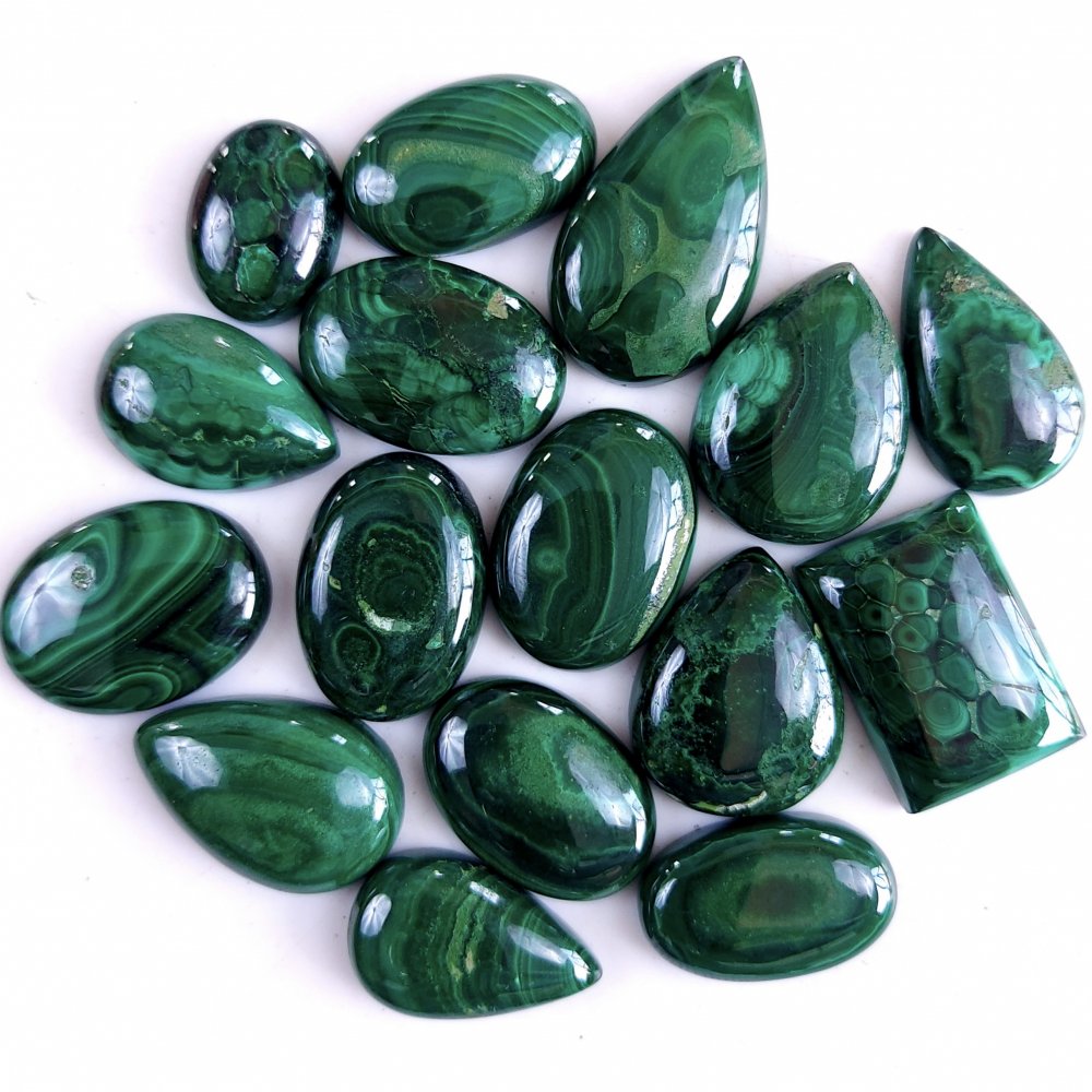 16Pcs 386Cts Natural Green Malachite Flat Back Loose Cabochon Gemstone For Handmade Jewelry Making and Craft Supplies 20x14 16x10mm#R-9339
