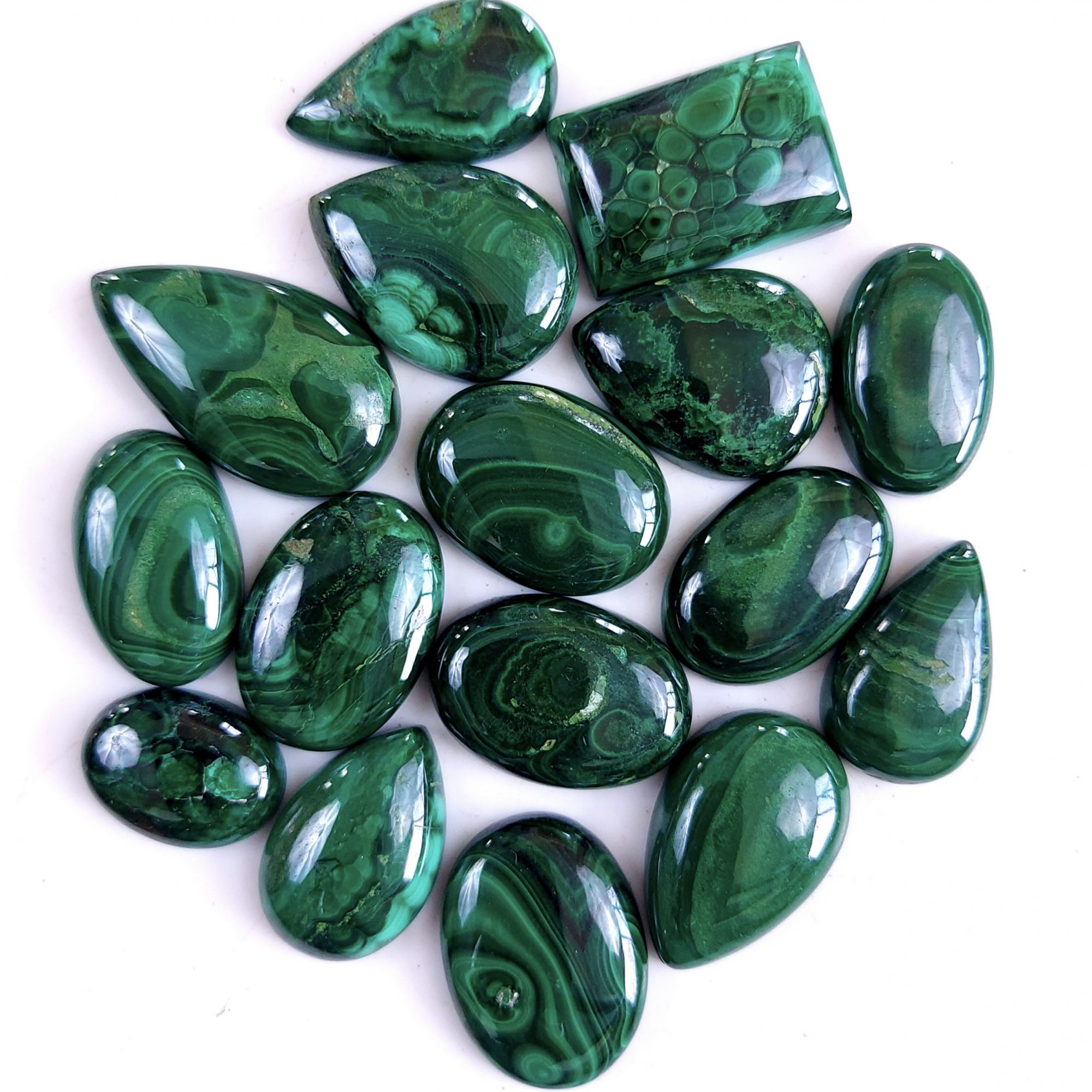 16Pcs 386Cts Natural Green Malachite Flat Back Loose Cabochon Gemstone For Handmade Jewelry Making and Craft Supplies 20x14 16x10mm#9339