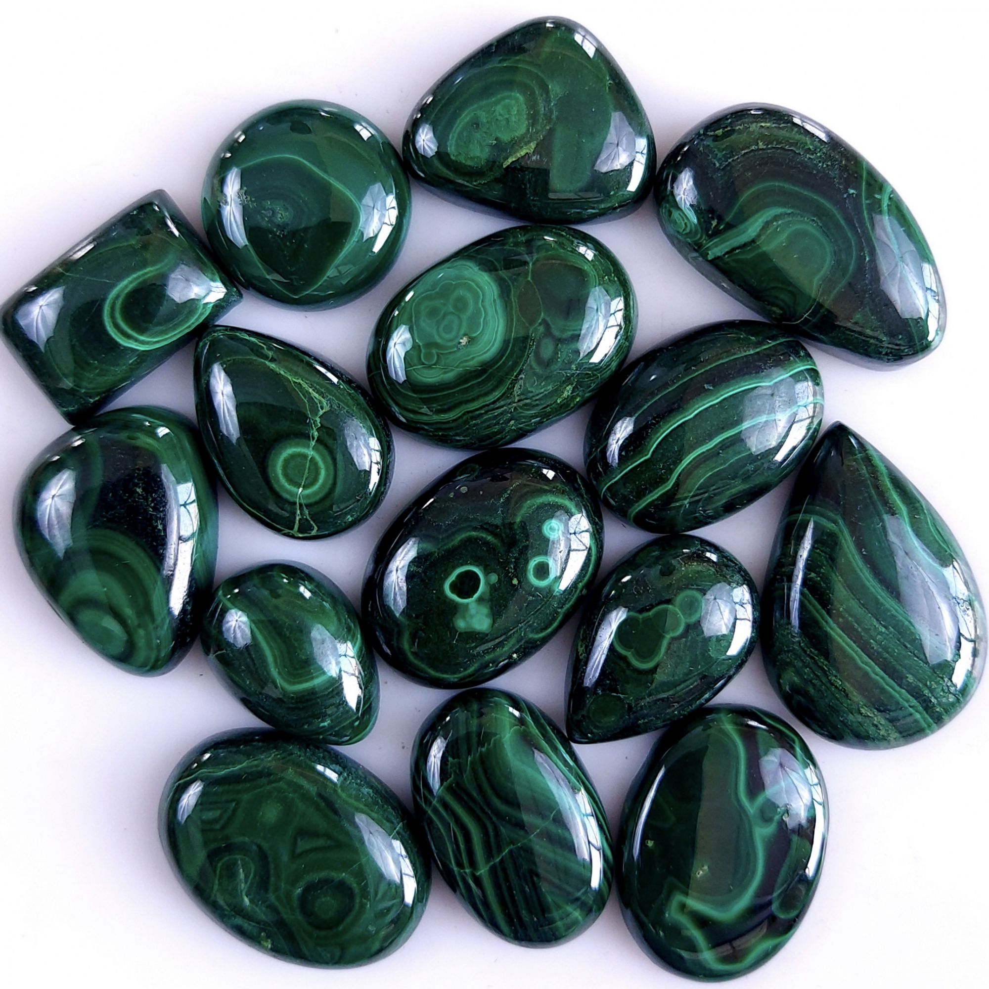 15Pcs 315Cts Natural Green Malachite Flat Back Loose Cabochon Gemstone For Handmade Jewelry Making and Craft Supplies 23x12 13x9mm#9340
