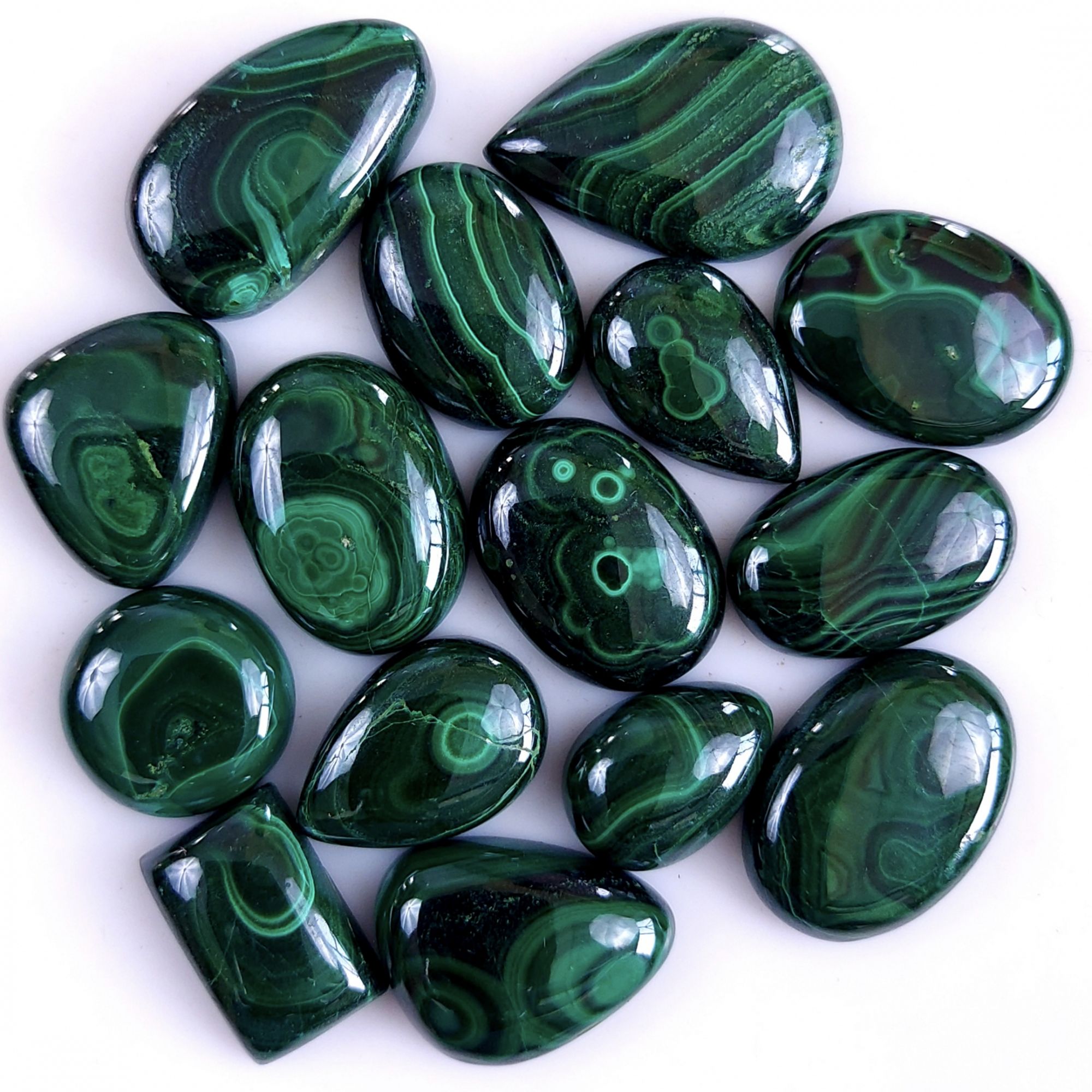 15Pcs 315Cts Natural Green Malachite Flat Back Loose Cabochon Gemstone For Handmade Jewelry Making and Craft Supplies 23x12 13x9mm#9340