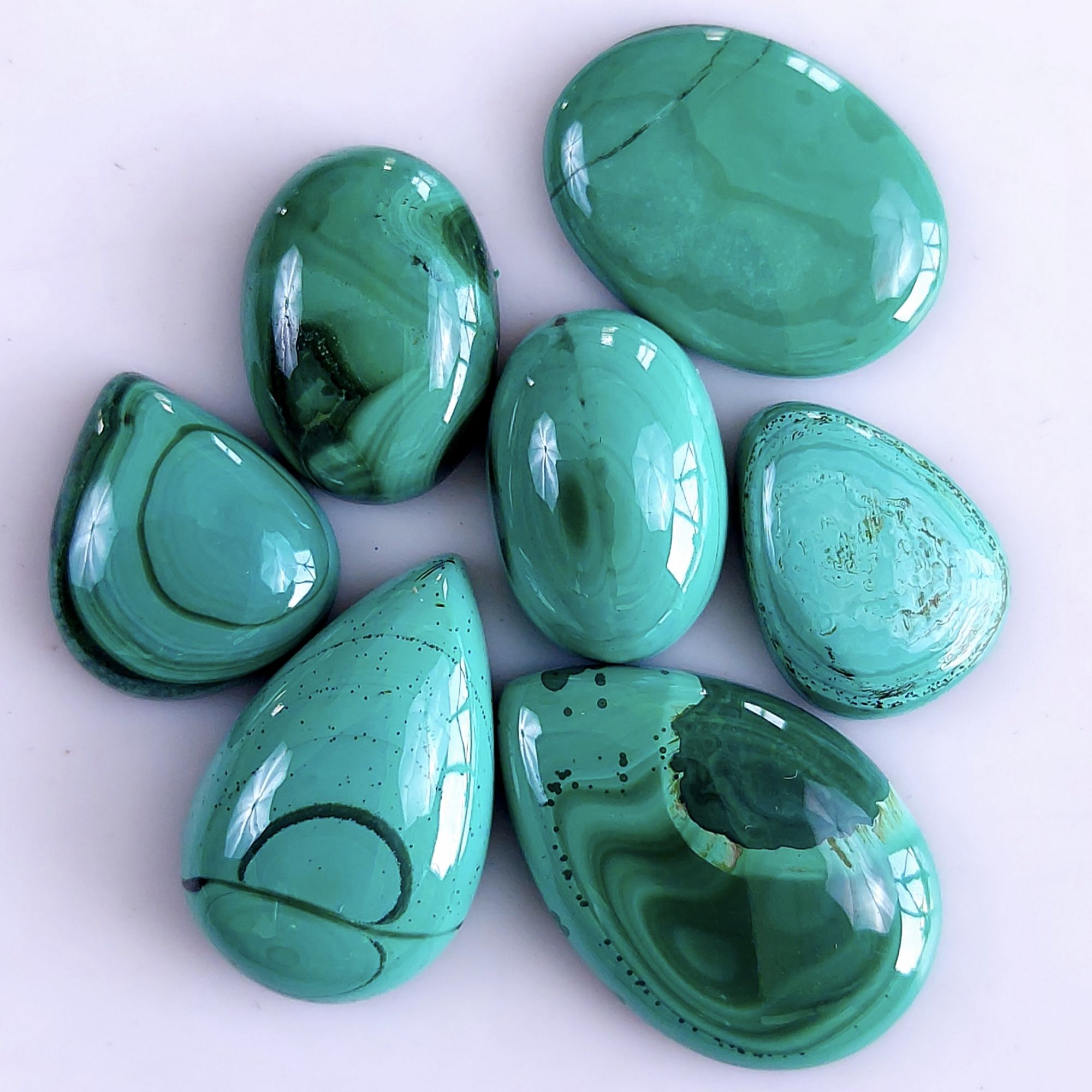 7Pcs 115Cts Natural Green Malachite Flat Back Loose Cabochon Gemstone For Handmade Jewelry Making and Craft Supplies 20x11 14x10mm#9344
