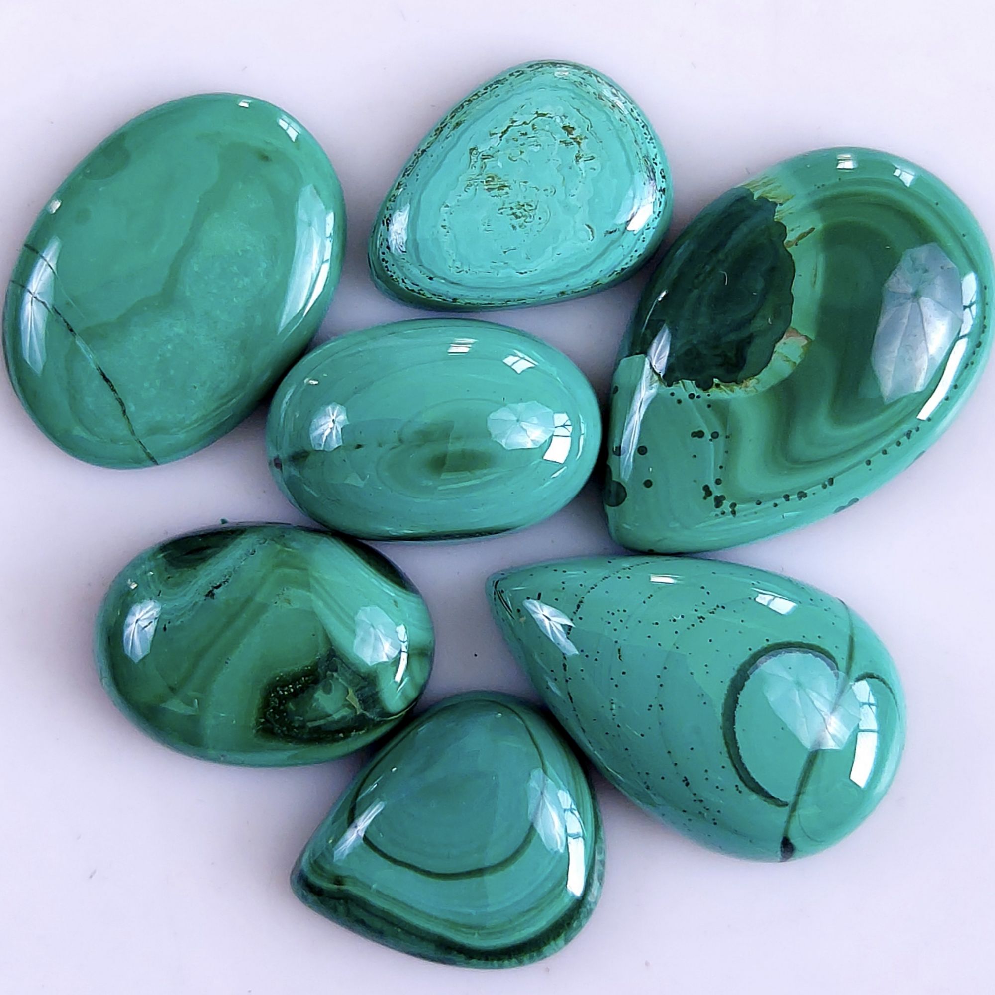 7Pcs 115Cts Natural Green Malachite Flat Back Loose Cabochon Gemstone For Handmade Jewelry Making and Craft Supplies 20x11 14x10mm#9344