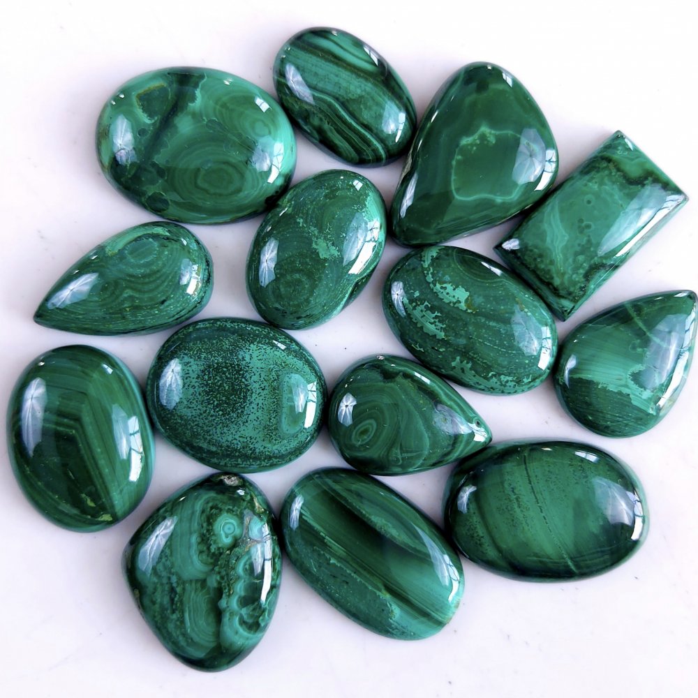 14Pcs 298Cts Natural Green Malachite Flat Back Loose Cabochon Gemstone For Handmade Jewelry Making and Craft Supplies 20x14 16x11mm#9345