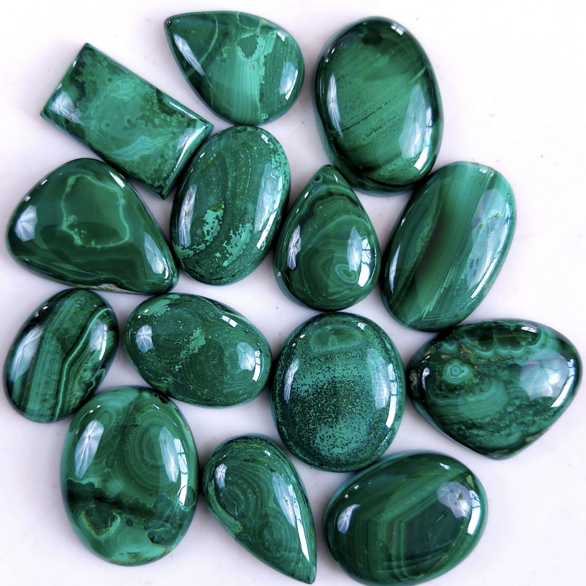 14Pcs 298Cts Natural Green Malachite Flat Back Loose Cabochon Gemstone For Handmade Jewelry Making and Craft Supplies 20x14 16x11mm#9345