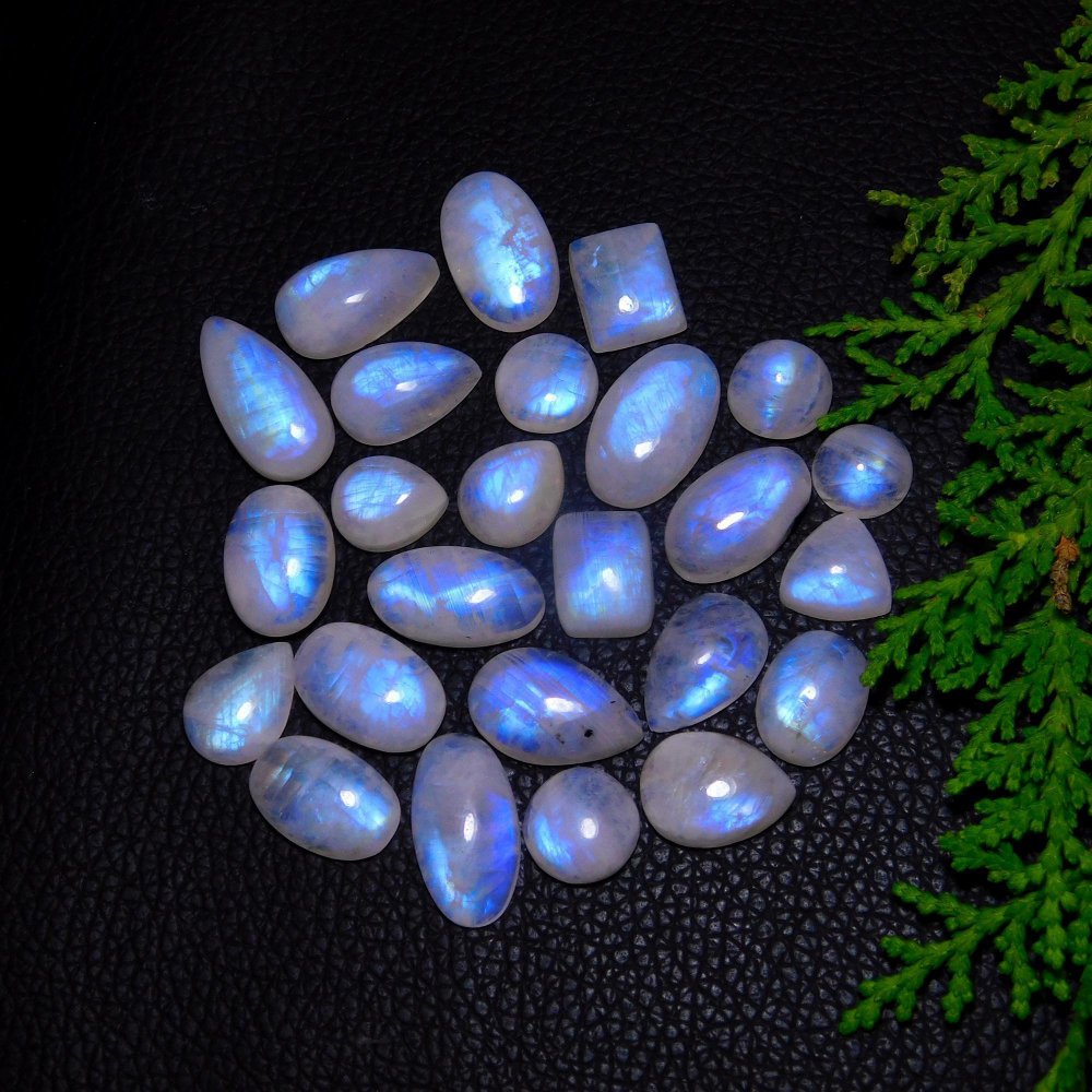 25Pcs 172Cts Natural Rainbow Moonstone Cabochon Blue Fire Loose Gemstone Crystal jewelry supplies wholesale lot gift for her 20X10 11X11mm# R-9386