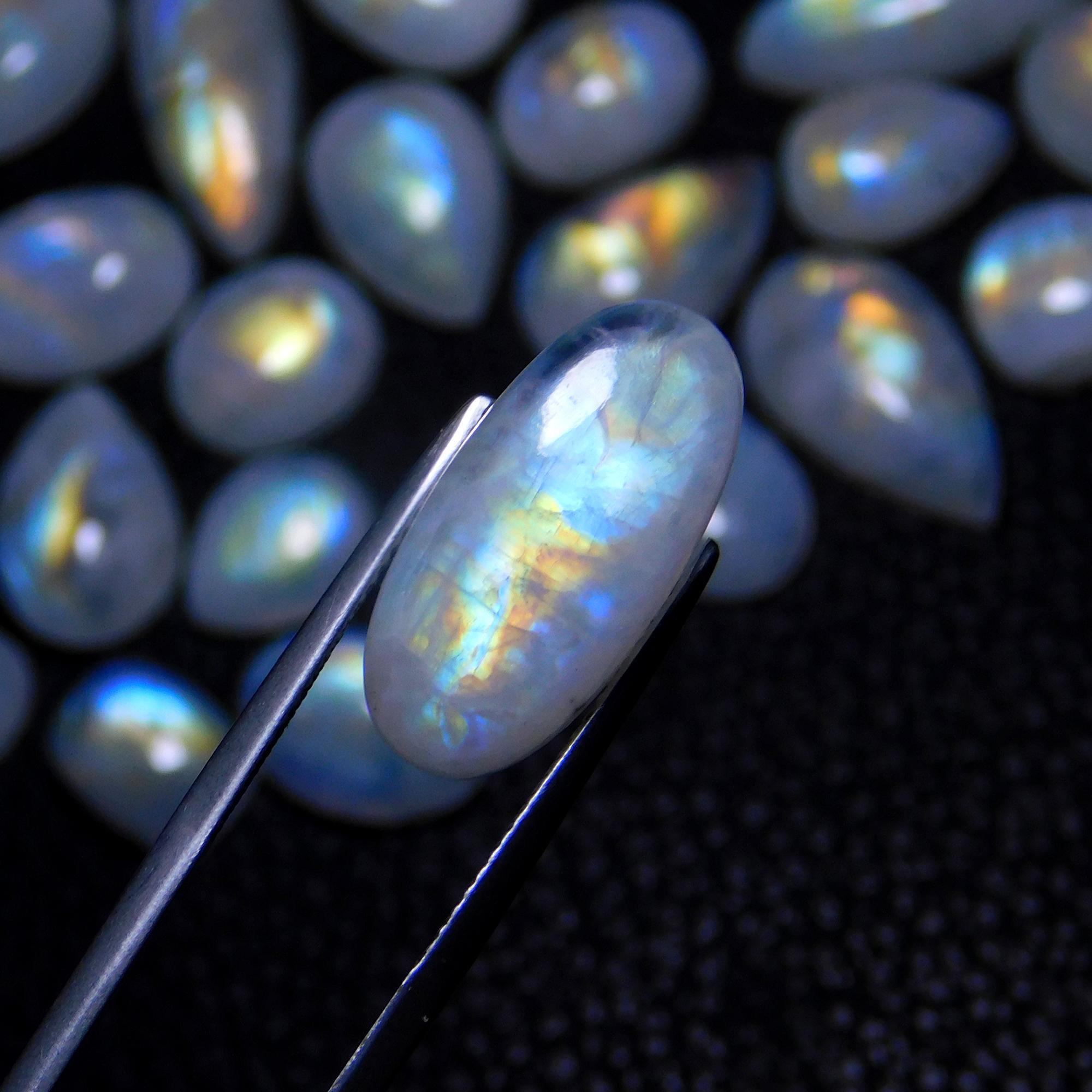 31Pcs 155Cts Natural Rainbow Moonstone Cabochon Blue Fire Loose Gemstone Crystal jewelry supplies wholesale lot gift for her Black Friday 20X10 7X7mm#9396