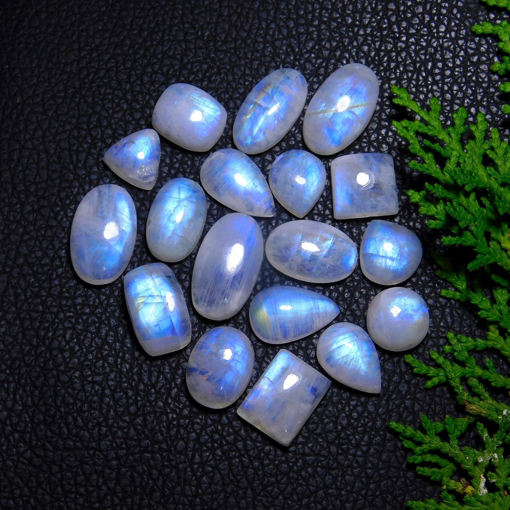 18Pcs 138Cts Natural Rainbow Moonstone Cabochon Blue Fire Loose Gemstone Crystal jewelry supplies wholesale lot gift for her Black Friday  18X10 12X12mm#9400