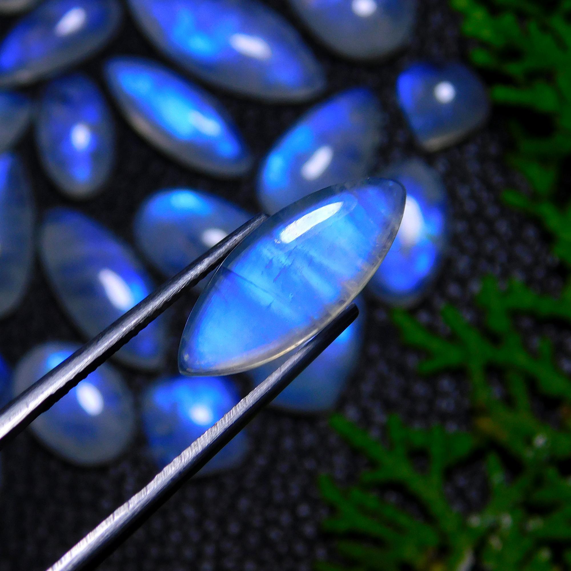 27Pcs 126Cts Natural Rainbow Moonstone Cabochon Blue Fire Loose Gemstone Crystal jewelry supplies wholesale lot gift for her Black Friday 20X5 9X9mm#9401
