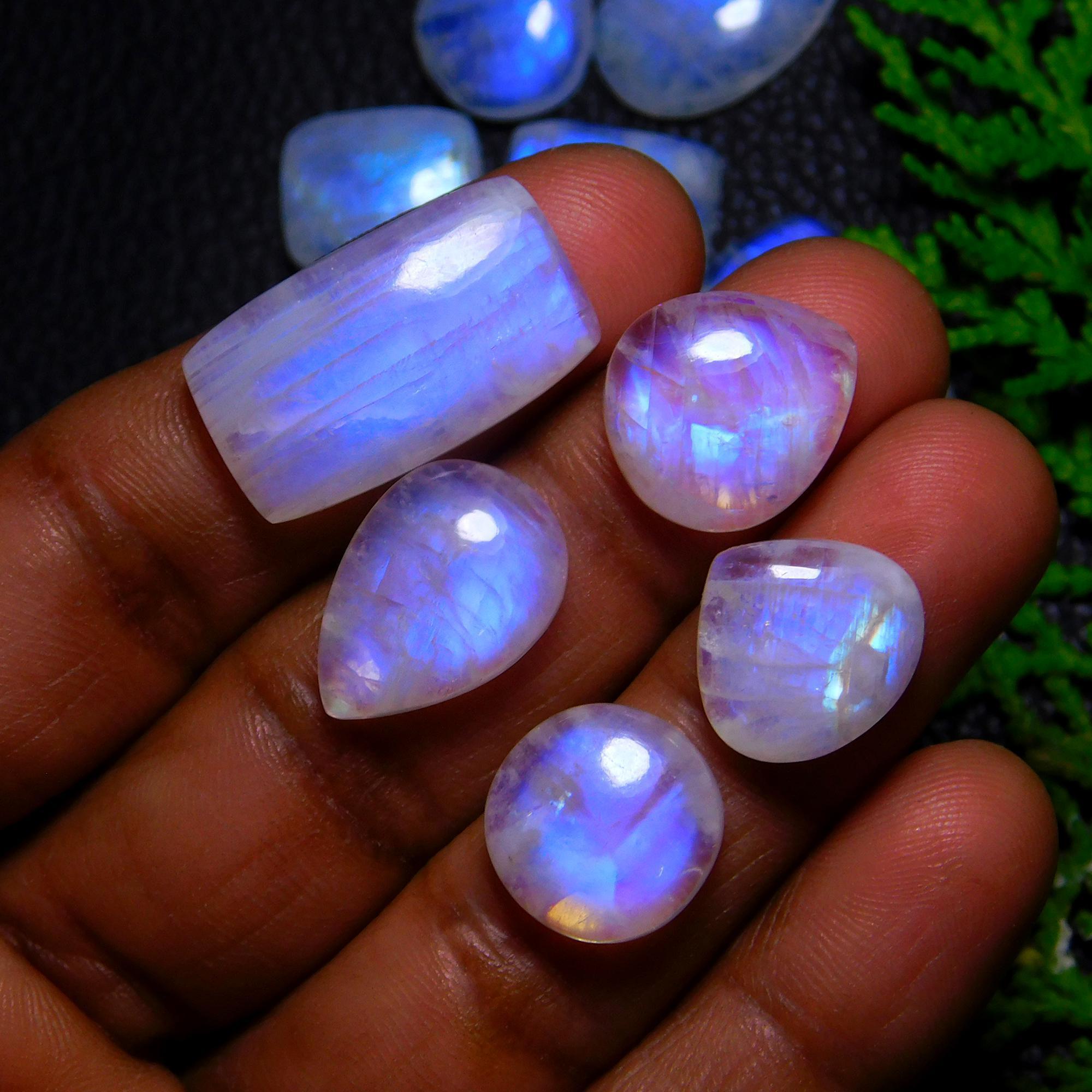 13Pcs 121Cts Natural Rainbow Moonstone Cabochon Blue Fire Loose Gemstone Crystal jewelry supplies wholesale lot gift for her Black Friday 24X14 12X12mm#9420