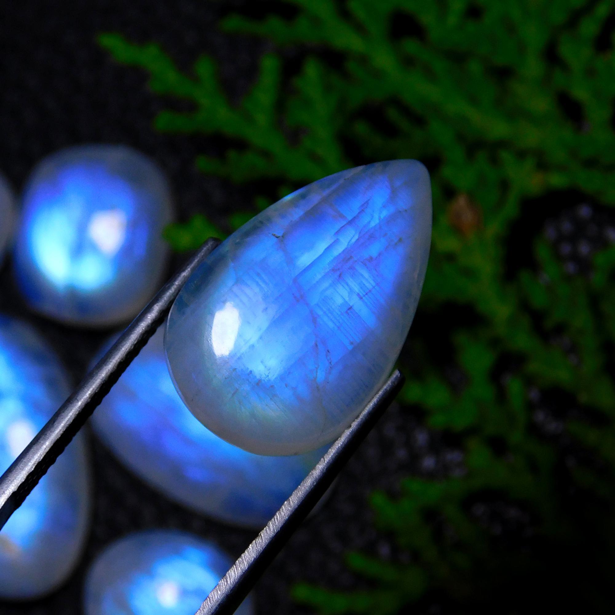 8Pcs 80Cts Natural Rainbow Moonstone Cabochon Blue Fire Loose Gemstone Crystal jewelry supplies wholesale lot gift for her Black Friday 24X12 12X12mm#9425