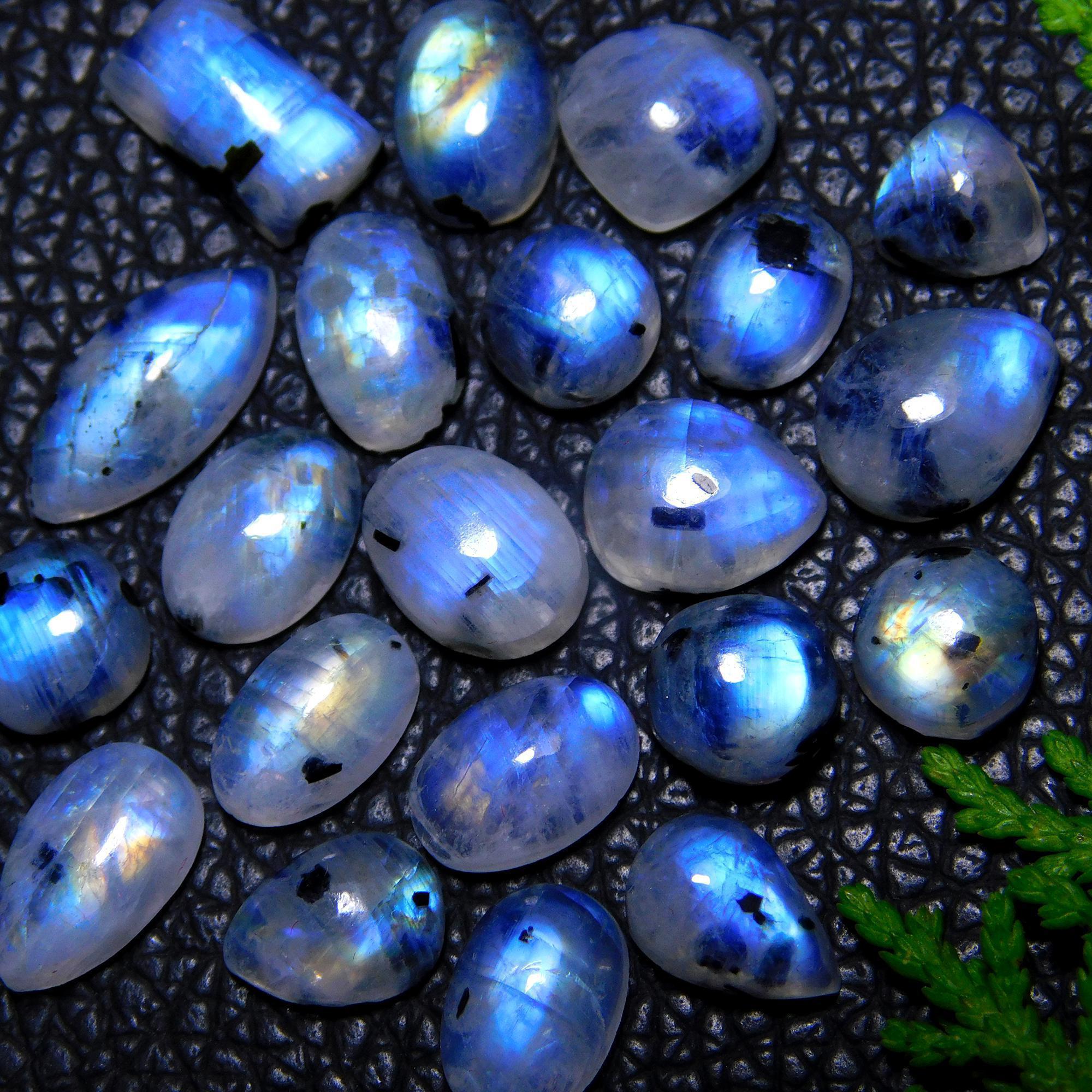 21Pcs 48Cts Natural Rainbow Moonstone Cabochon Blue Fire Loose Gemstone Crystal jewelry supplies wholesale lot gift for her Black Friday  11X6 7X7mm#9426