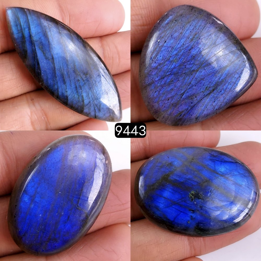 4Pcs 224Cts Natural Blue Labradorite Semi Precious Loose Cabochon Gemstone Crystal Flashy Handmade Wire Wrapped Pendant Lot55x18 24x24mm