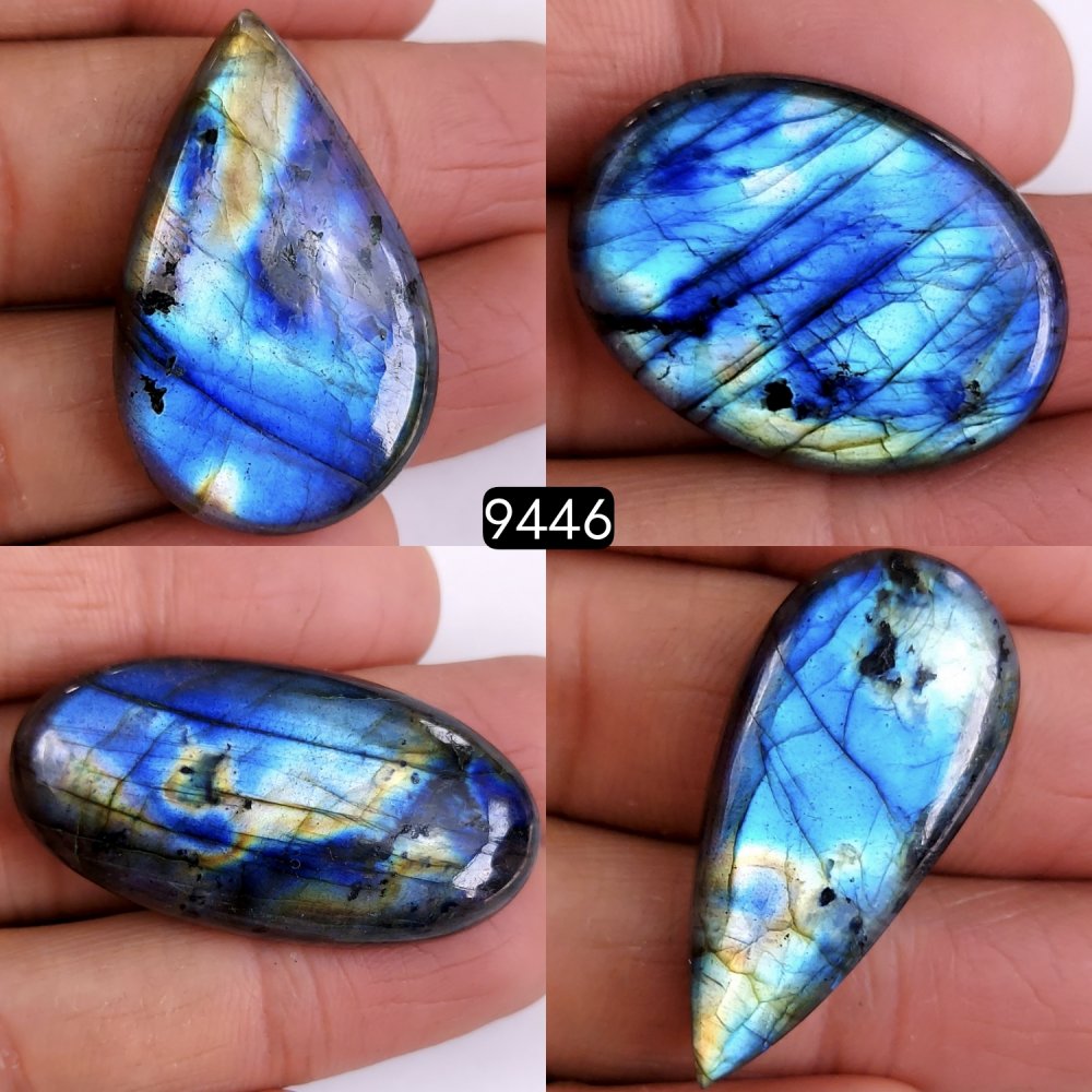 4Pcs 174Cts Natural Blue Labradorite Semi Precious Loose Cabochon Gemstone Crystal Flashy Handmade Wire Wrapped Pendant Lot37x17 28x20mm