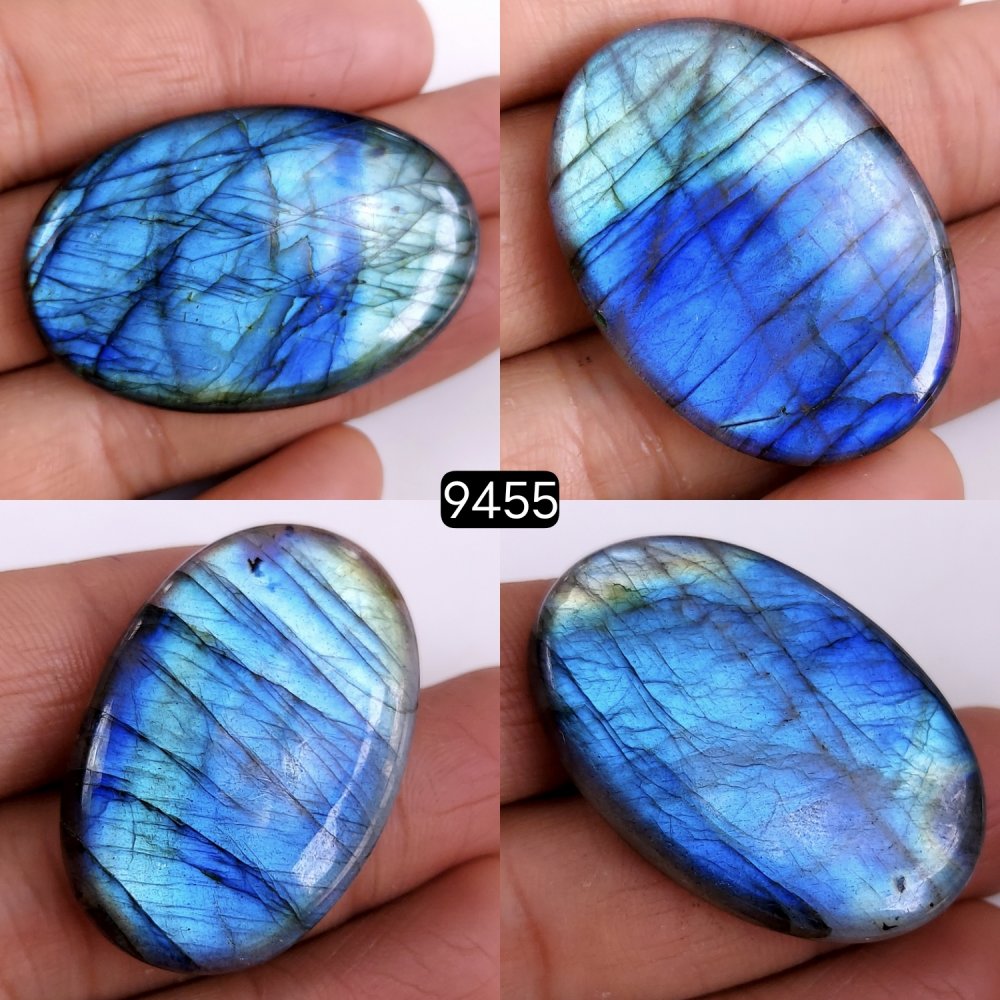 4Pcs 259Cts Natural Blue Labradorite Oval Semi Precious Loose Cabochon Gemstone Crystal Flashy Handmade Wire Wrapped Pendant42x26 32x21mm