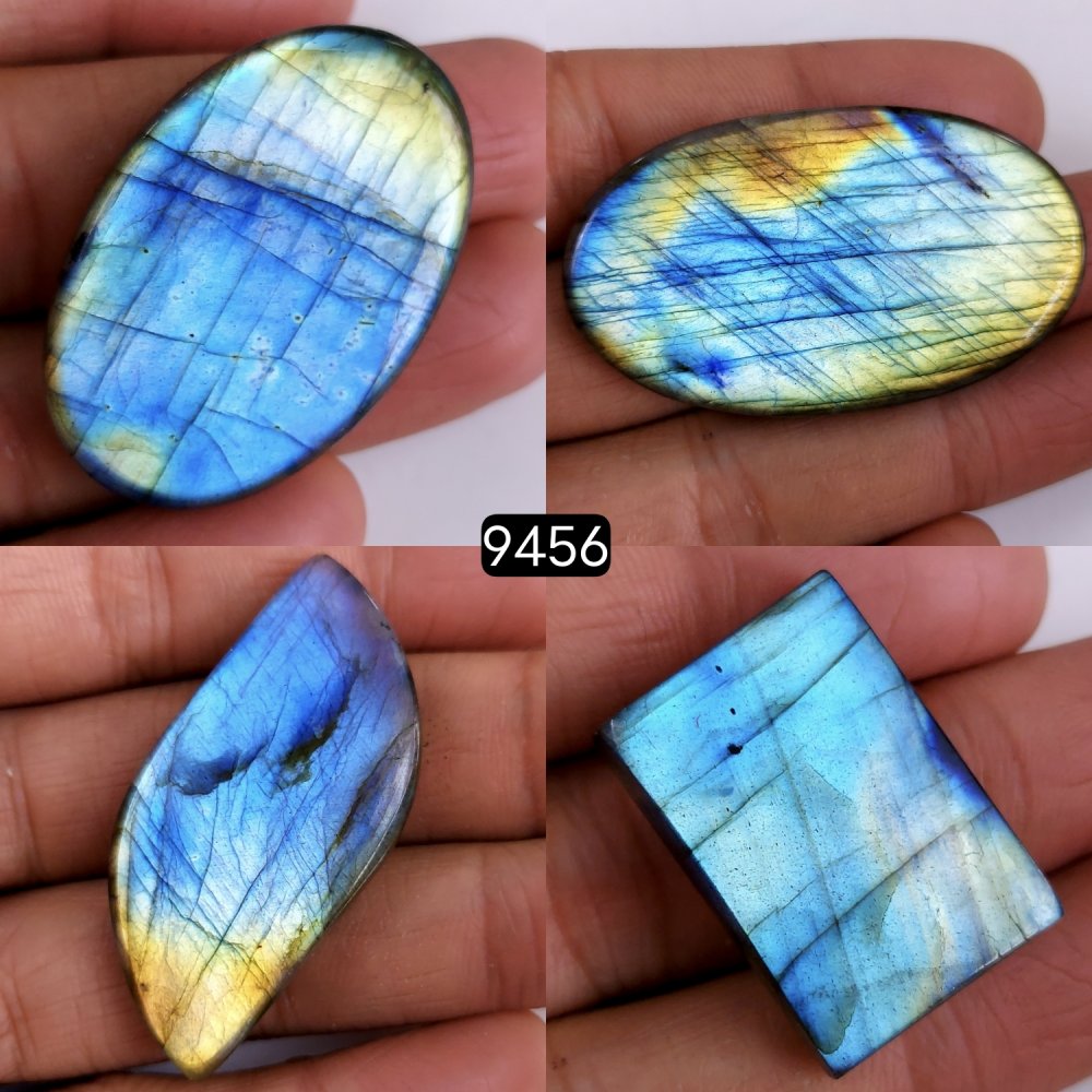 4Pcs 236Cts Natural Blue Labradorite Semi Precious Loose Cabochon Gemstone Crystal Flashy Handmade Wire Wrapped Pendant Lot47x25 24x15mm