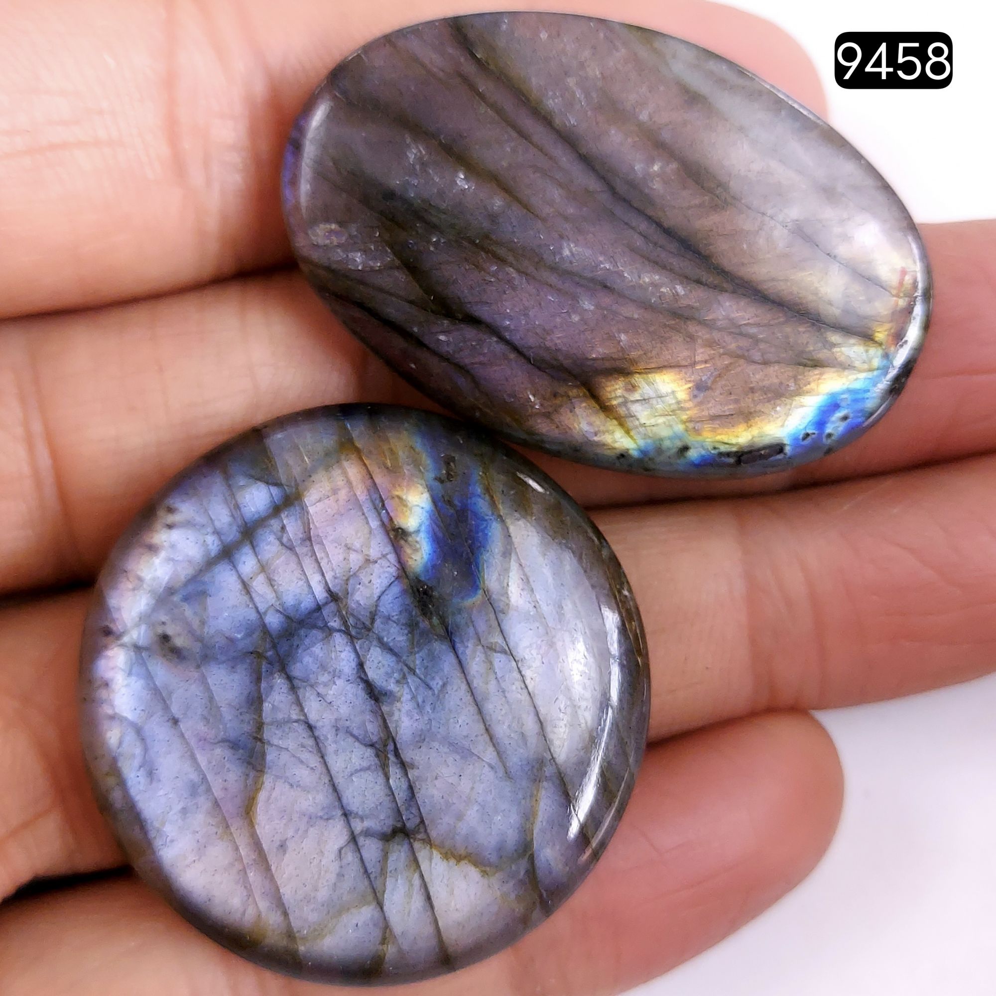 2Pcs 131Cts Natural Blue Labradorite Semi Precious Loose Cabochon Gemstone Crystal Flashy Handmade Wire Wrapped Pendant Lot36x23 30x30mm