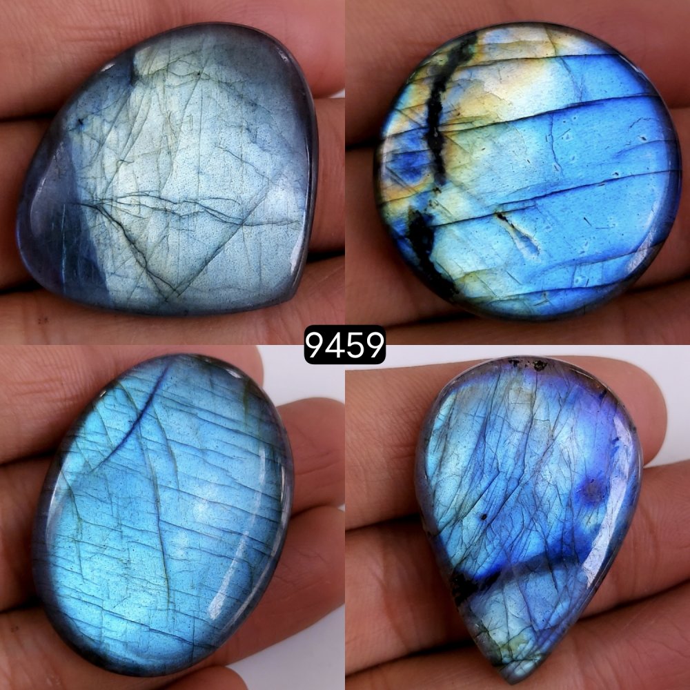4Pcs 233Cts Natural Blue Labradorite Semi Precious Loose Cabochon Gemstone Crystal Flashy Handmade Wire Wrapped Pendant Lot38x27 25x25mm