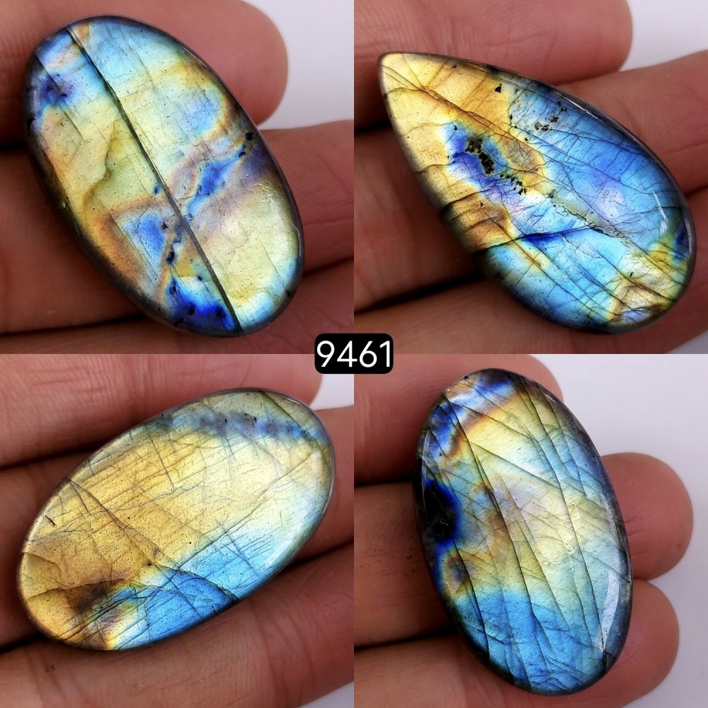 4Pcs 207Cts Natural Blue Labradorite Semi Precious Loose Cabochon Gemstone Crystal Flashy Handmade Wire Wrapped Pendant Lot36x18 31x17mm