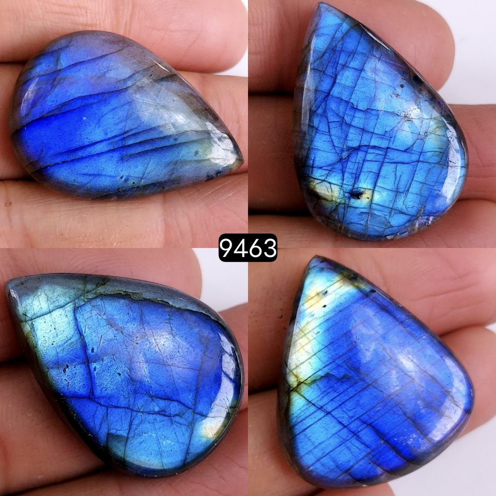4Pcs 165Cts Natural Blue Labradorite Pear Semi Precious Loose Cabochon Gemstone Crystal Flashy Handmade Wire Wrapped Pendant30x20 28x23mm