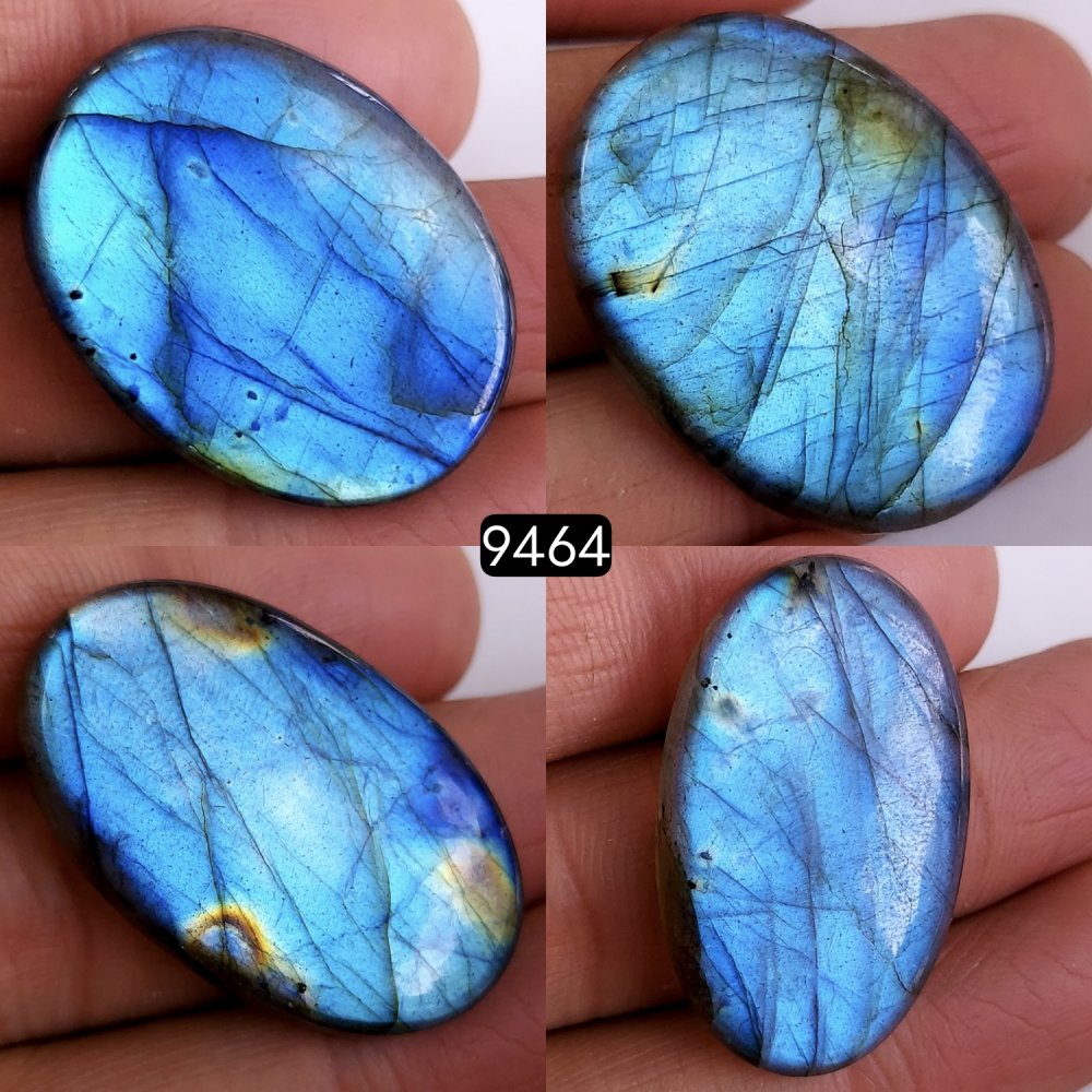 4Pcs 168Cts Natural Blue Labradorite Oval Semi Precious Loose Cabochon Gemstone Crystal Flashy Handmade Wire Wrapped Pendant32x18 28x20mm