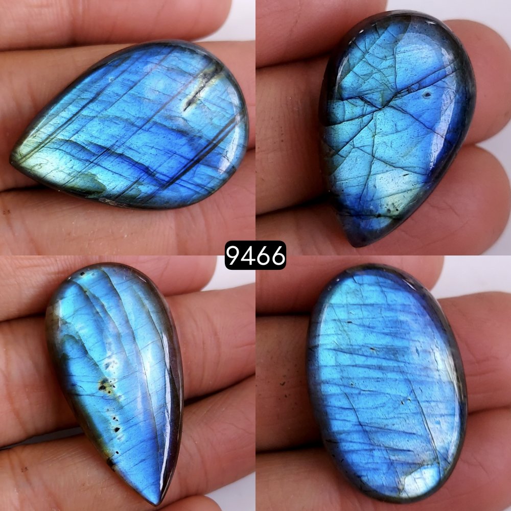 4Pcs 123Cts Natural Blue Labradorite Semi Precious Loose Cabochon Gemstone Crystal Flashy Handmade Wire Wrapped Pendant Lot34x16 24x14mm