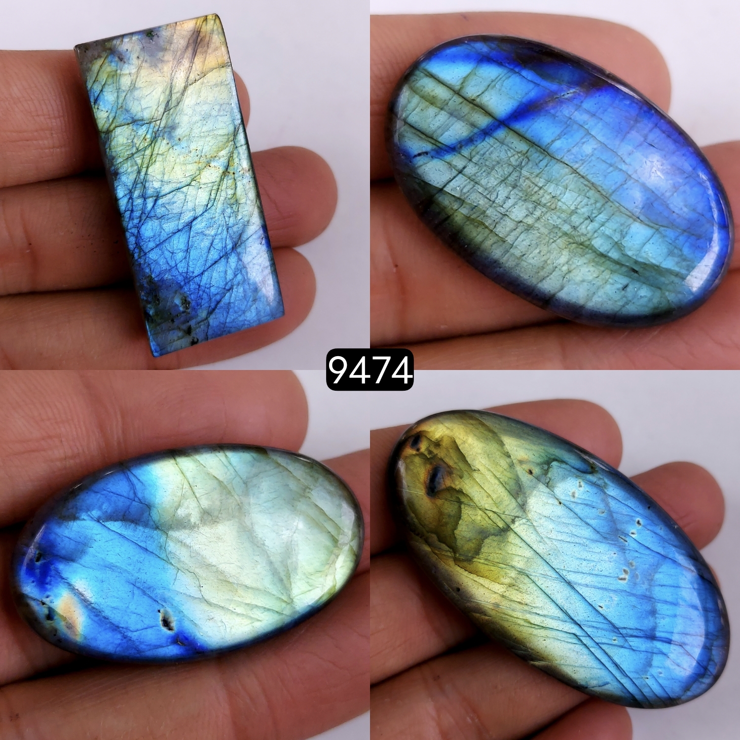 4Pcs 309Cts Natural Blue Labradorite Semi Precious Loose Cabochon Gemstone Crystal Flashy Handmade Wire Wrapped Pendant Lot57x27 35x22mm