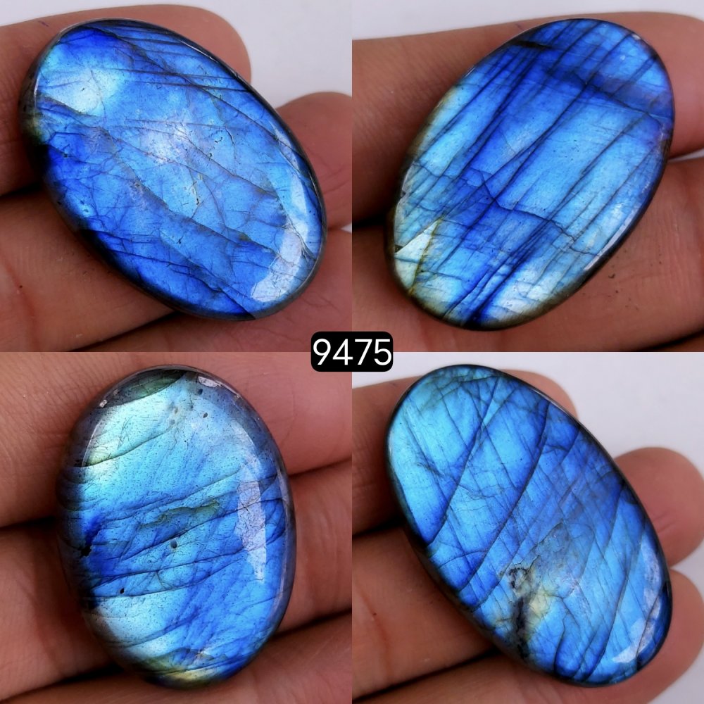 4Pcs 201Cts Natural Blue Labradorite Oval Semi Precious Loose Cabochon Gemstone Crystal Flashy Handmade Wire Wrapped Pendant38x22 28x20mm