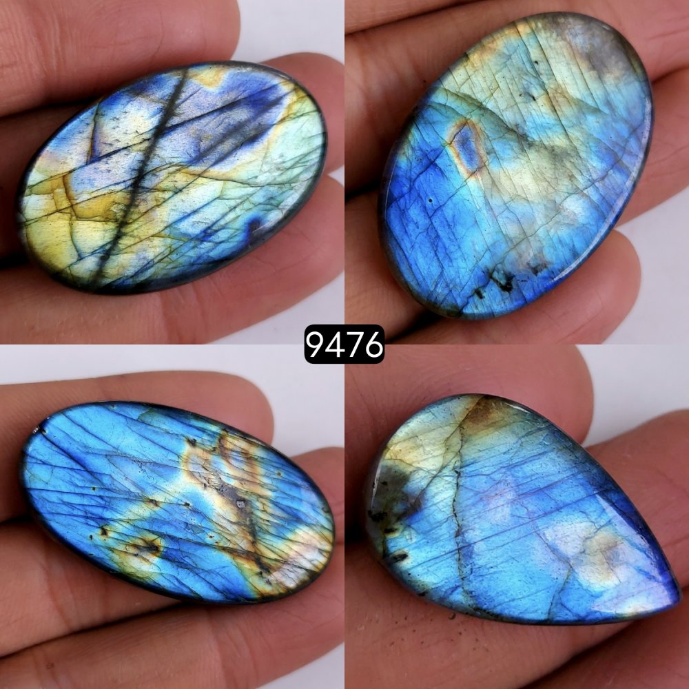 4Pcs 220Cts Natural Blue Labradorite Semi Precious Loose Cabochon Gemstone Crystal Flashy Handmade Wire Wrapped Pendant Lot41x21 25x15mm