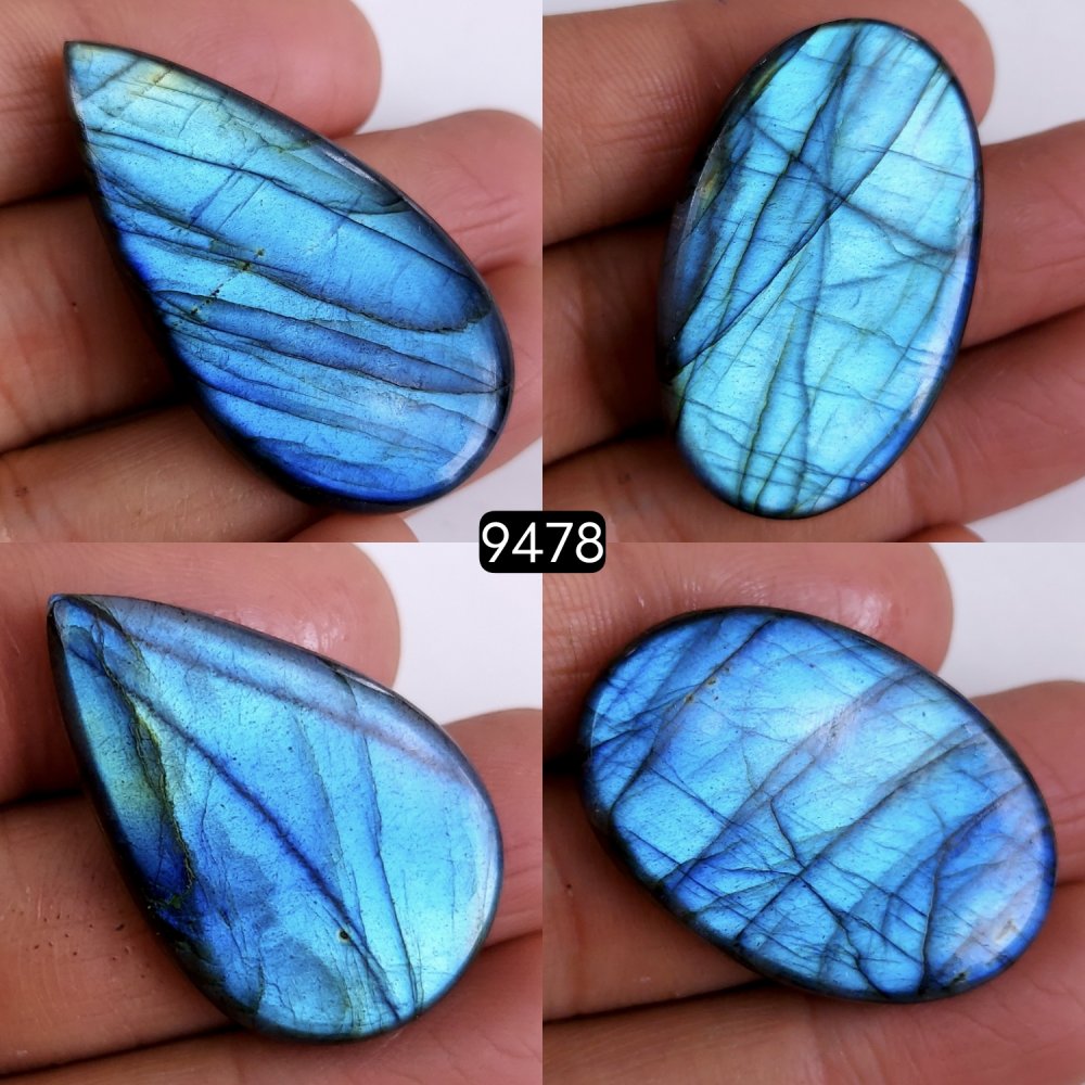 4Pcs 202Cts Natural Blue Labradorite Semi Precious Loose Cabochon Gemstone Crystal Flashy Handmade Wire Wrapped Pendant Lot36x20 30x18mm