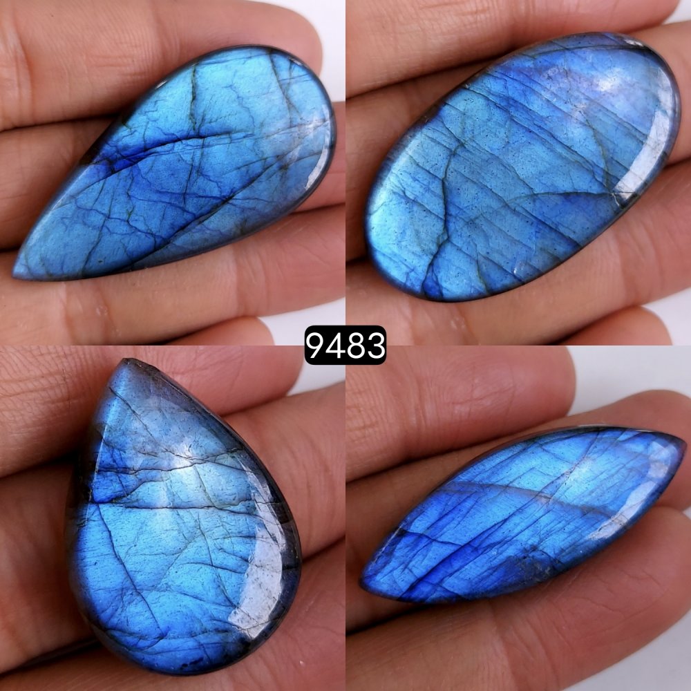 4Pcs 188Cts Natural Blue Labradorite Semi Precious Loose Cabochon Gemstone Crystal Flashy Handmade Wire Wrapped Pendant Lot48x23 26x17mm