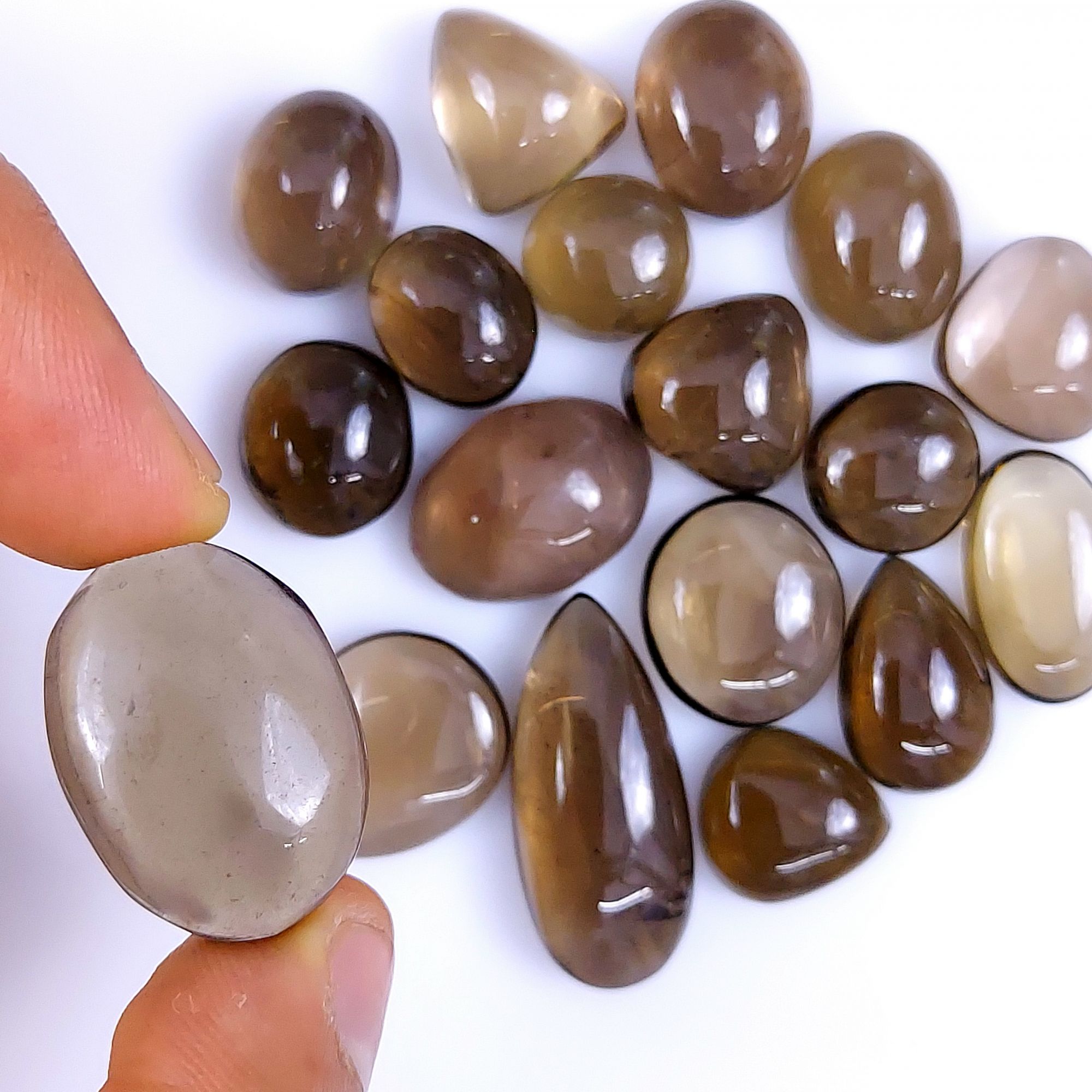 18Pcs 281Cts  Natural Smoky Quartz Loose Cabochon Gemstone Lot 30x14 14x14mm949
