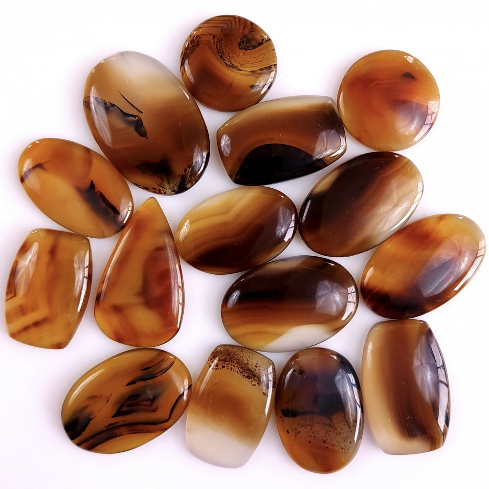 15Pcs 495Cts Natural Montana Agate Cabochon Lot Brown Flat Back Gemstone Crystal Wholesale Loose gemstone For Jewelry Making37x24 28x20mm#9505